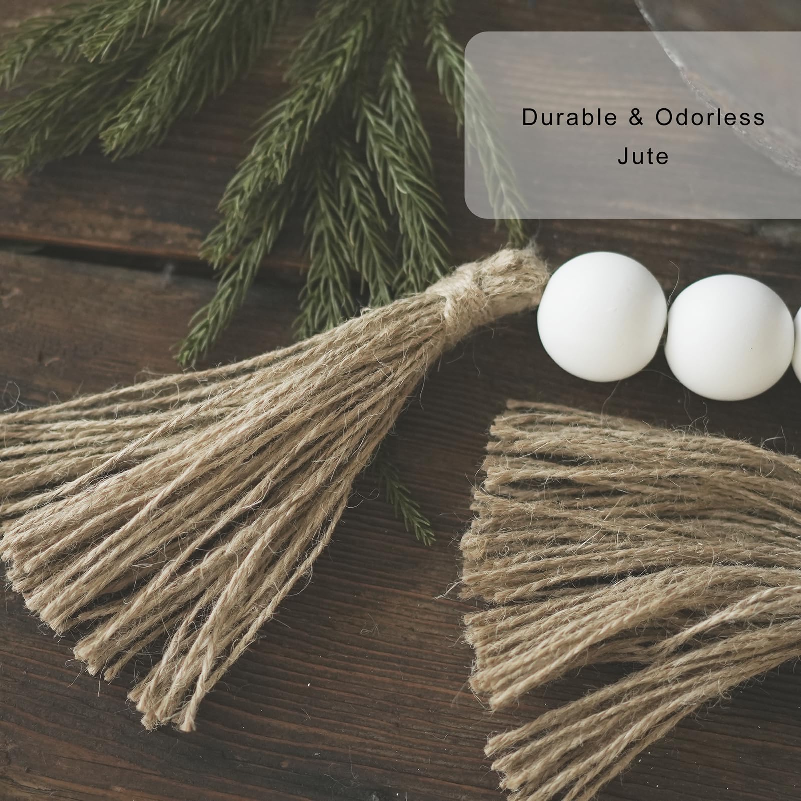 Guirlande Décorative En Perles De Bois De 152,4 Cm - Perles De 4,1 Cm Et Pompons, Style Rustique Boho Pour Plateau, étagère, Décoration Murale