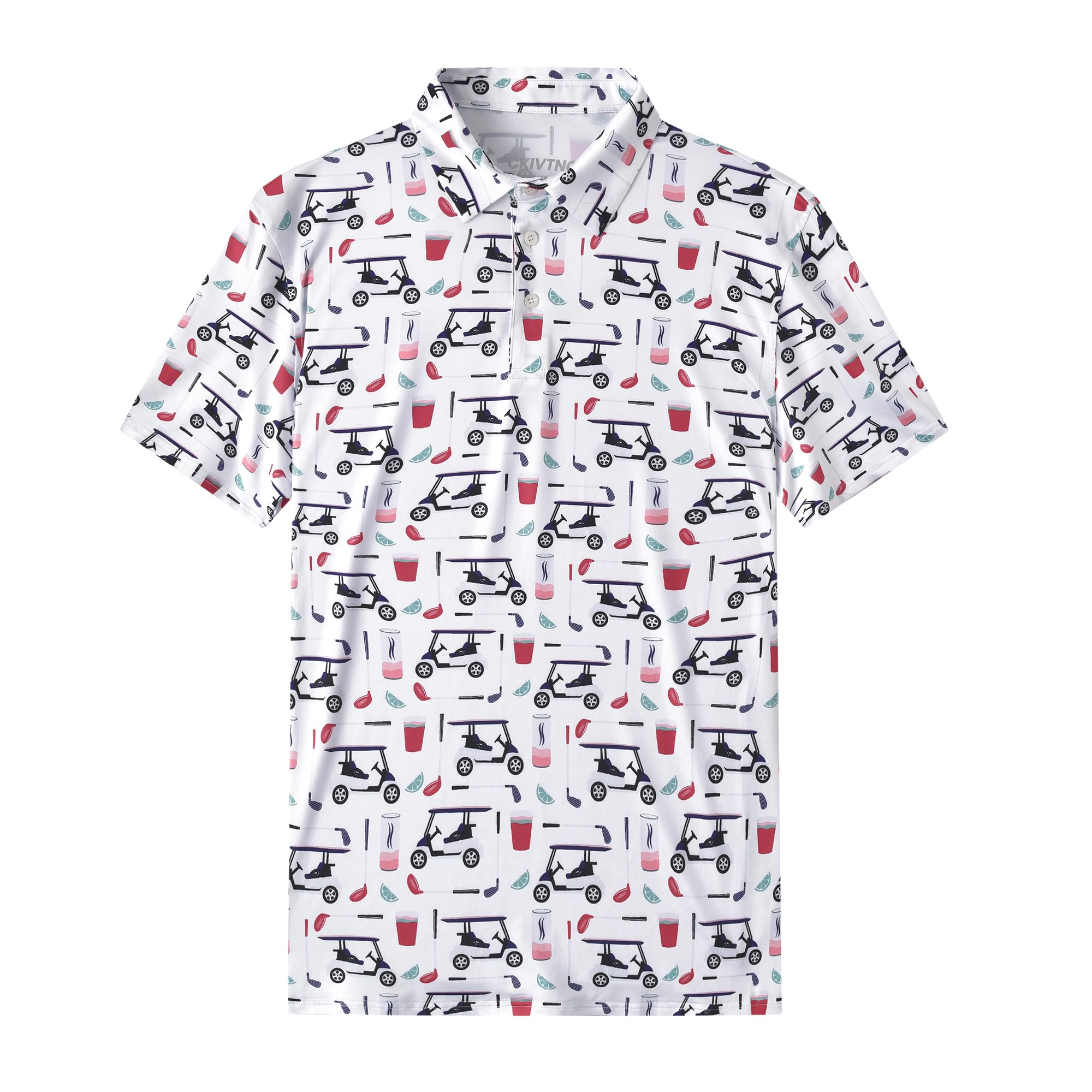 CKIVTNOMens Cool Crazy Funny Printed Golf Polo Shirts Summer Stretchy Dry Fit Short Sleeve Performance Shirts