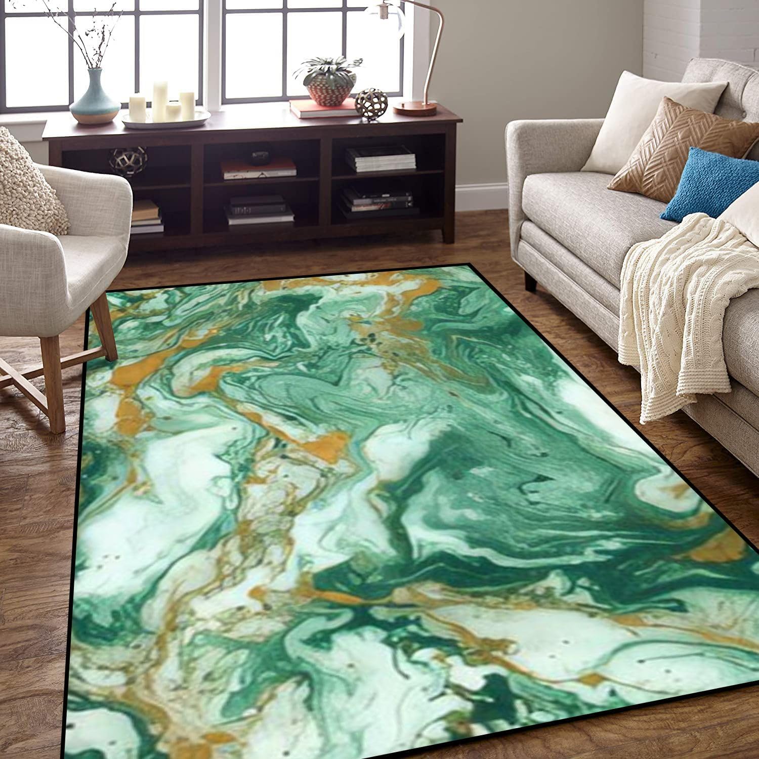Tapis polyester doux au toucher effet marbre 3D avec envers antidérapant