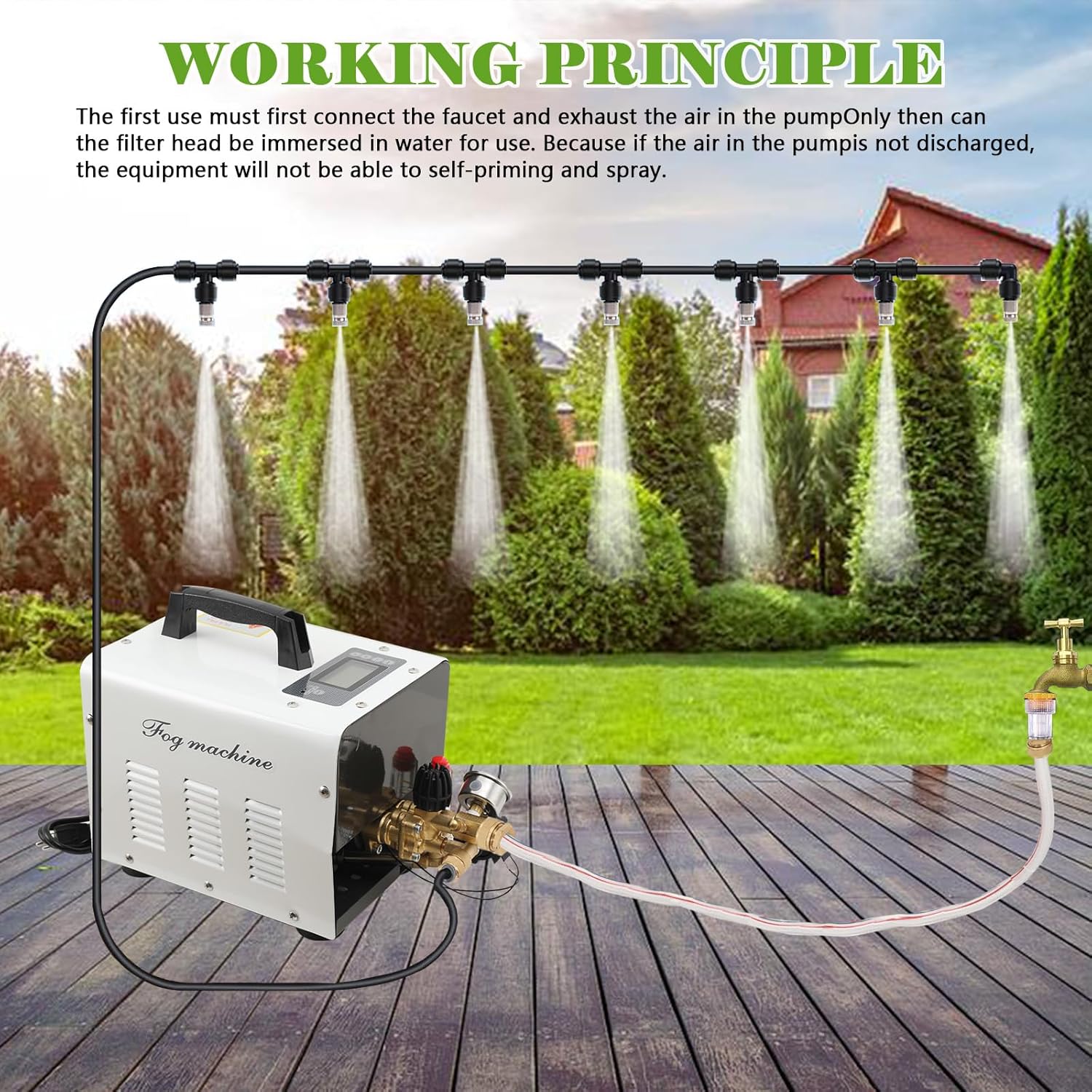 High Pressure Misting System Kit with 20pcs Nozzles, for Outside Patio Greenhouse Misting System, 60BAR/860PSI 1400R/MIN RPM, 180W Mister System