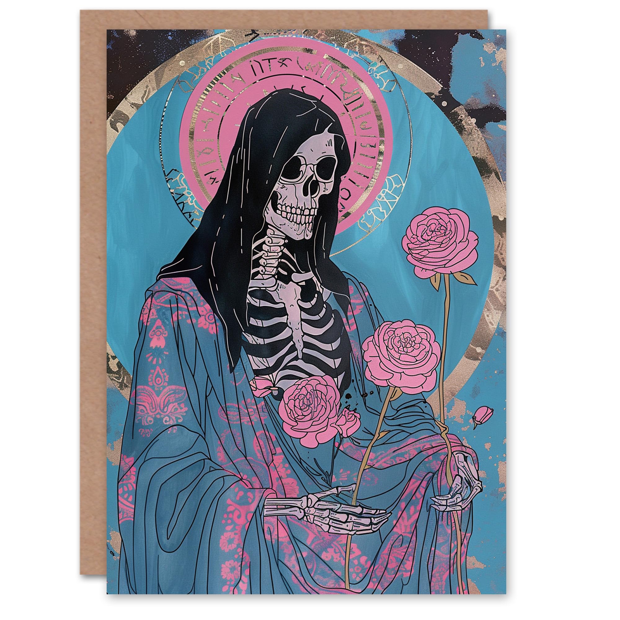 Artery8 Women's Greeting Card - Death Floral Tarot Design - Blue