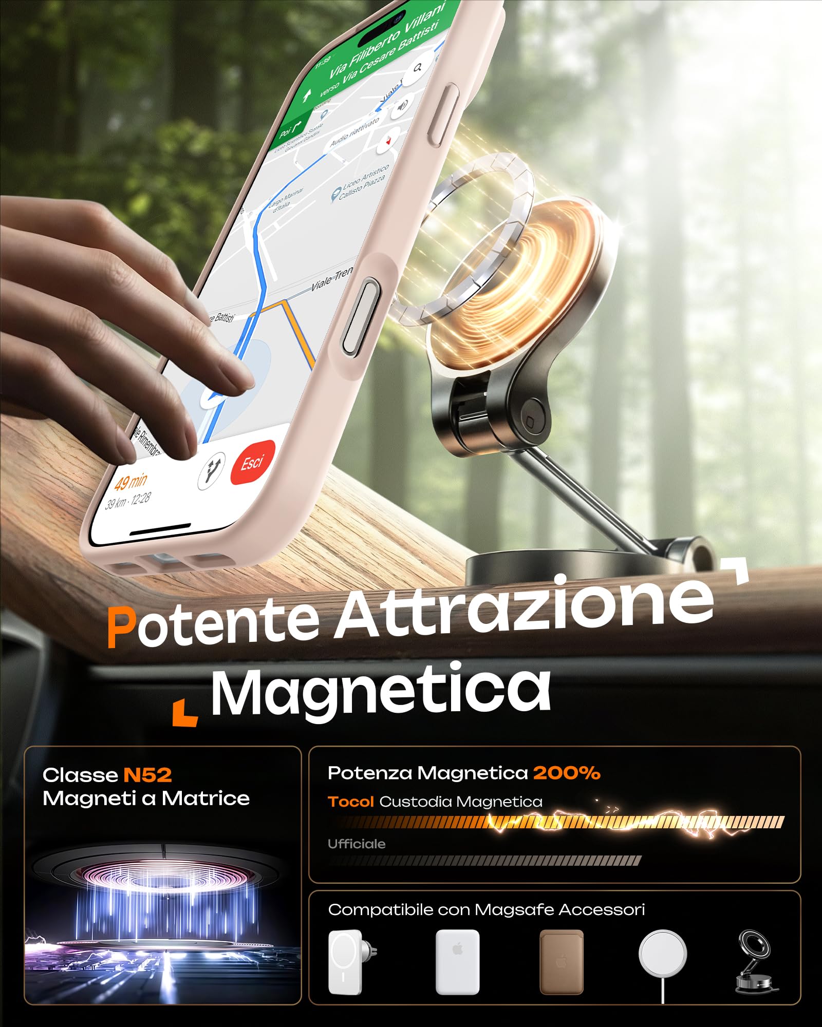 TOCOL Cover Magnetica per iPhone 17 Pro 6,3 Pollic, Compatibile con MagSafe, Anello Magnetico Incorporato, Protezione Fotocamera Integrata, Custodia Antiurto Traslucida Opaca, Titanio Sabbia