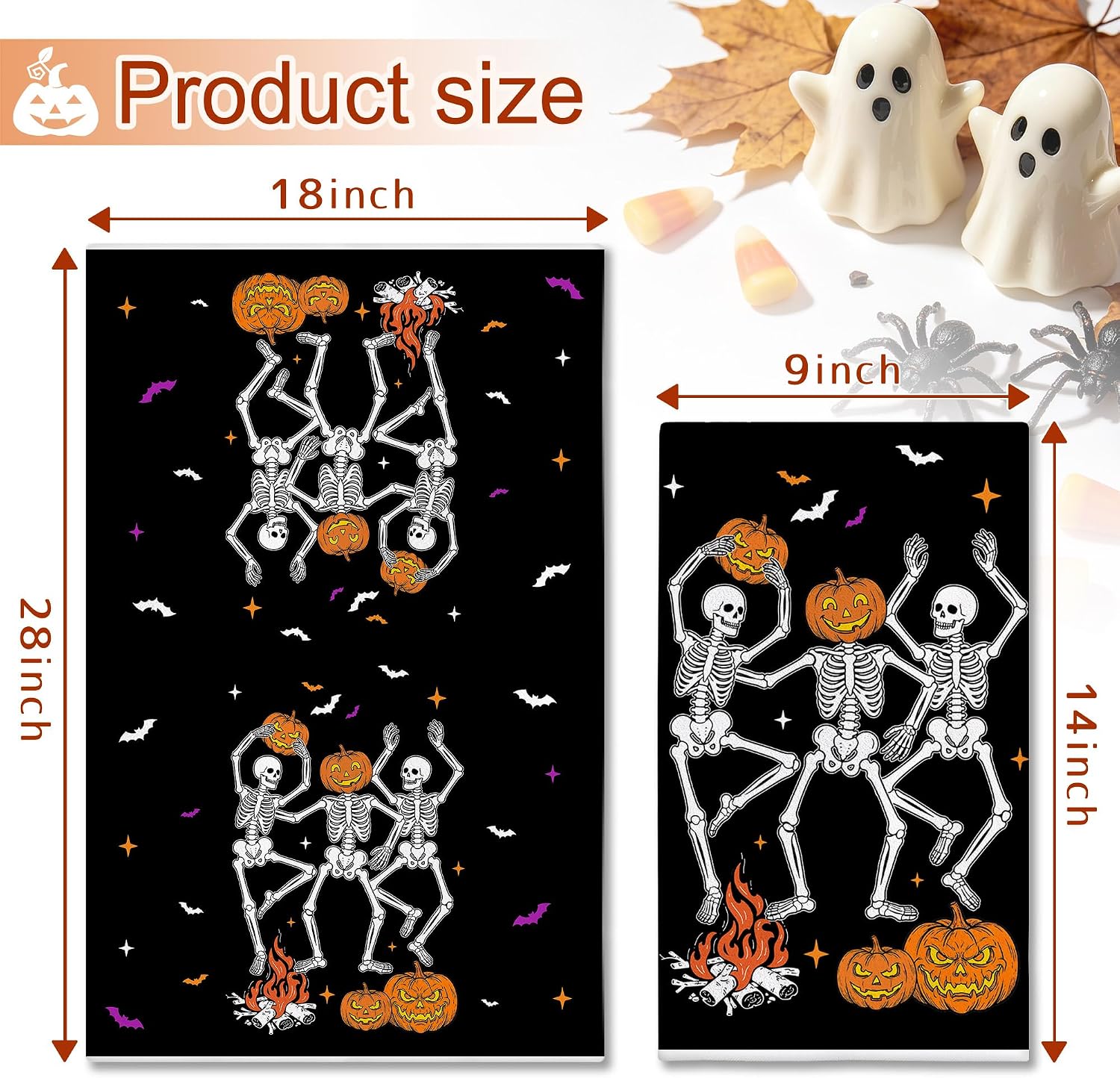 Hexagram Halloween Kitchen Towels, Skeleton Decor, Halloween Hand Towels