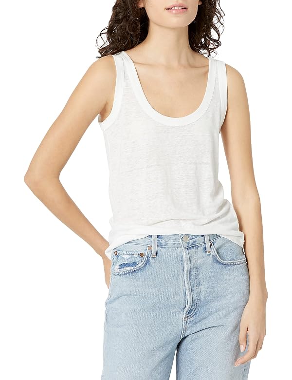 Vince Womens Linen Scoop Neck Tank,Optic White,XX-Small by Vince - Image 2