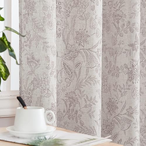 Miniatura 3 de Lazzzy Cortinas de lino con estampado floral gris de 96 pulgadas de largo, cortinas con pestaña trasera para sala de estar y dormitorio, cortinas