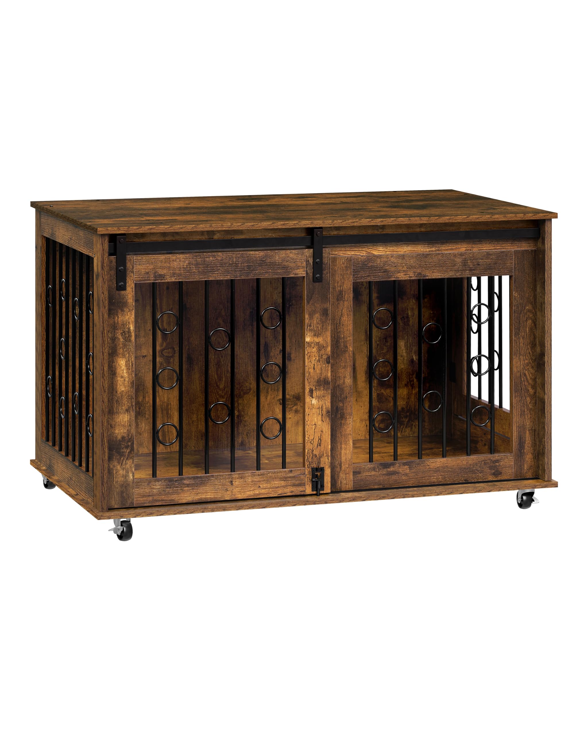 EUGAD Hundekäfig Möbel, Hundebox für Zuhause mit 2 Tür 5 Rädern, Hundebox Holz Kleine/Mittlere Hunde bis zu 60kg, Hundekäfig für Zuhause Dekorative Hundeschrank Vintagebraun 100x56x58cm