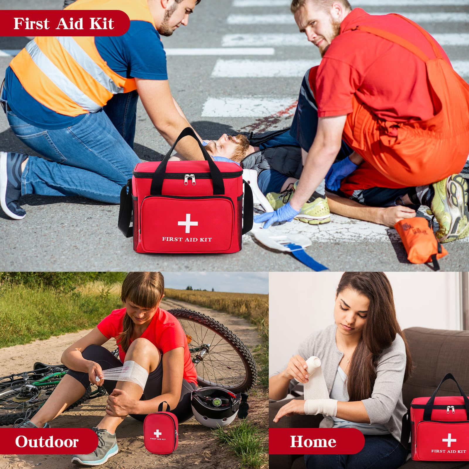 2 Piezas Botiquin de Primeros Auxilios, Bolsa Botiquin Viaje Gran Capacidad, Kit de Primeros Auxilios con Correa, Maletin Medico Multiusos, Botiquín para Viajar Casa Oficina Viajes, Rojo