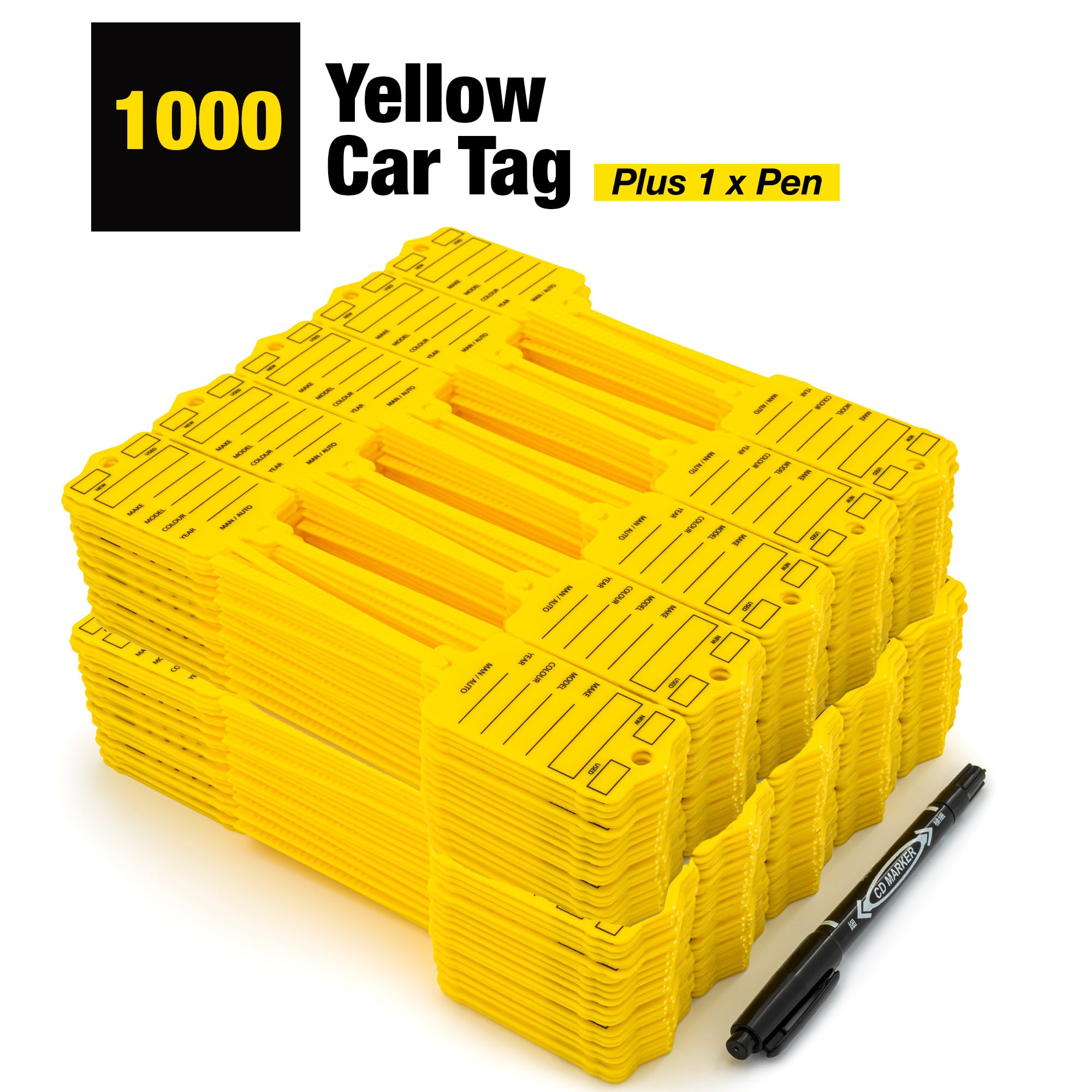 Targhette per chiavi auto, in plastica, gialle, per rivenditori di veicoli e meccanici, con pennarello (1000)