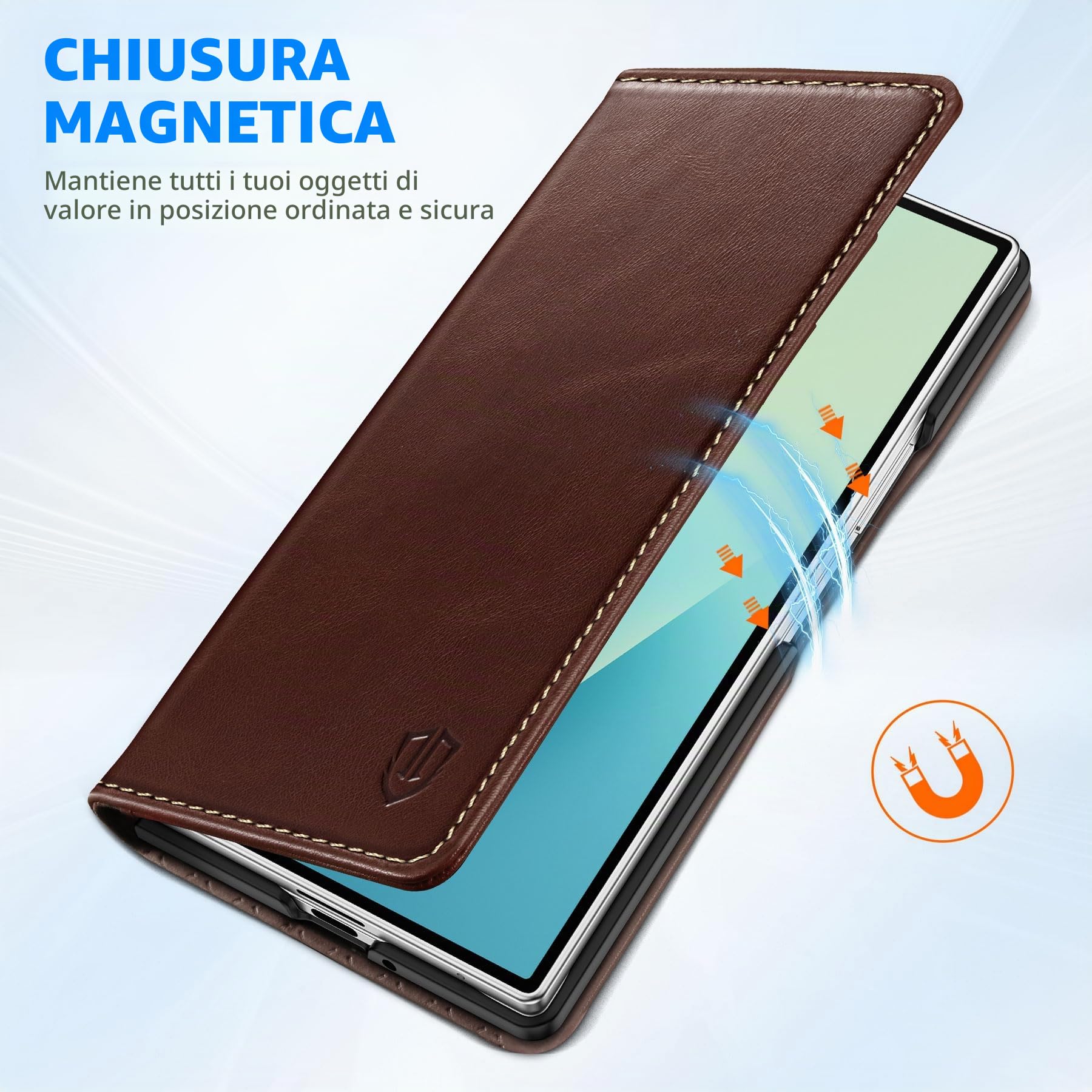 SHIELDON Custodia in Vera Pelle per Galaxy Z Fold7 8.0" 5G 2025, Custodia a Portafoglio [Cavalletto] [Blocco RFID] [Slot Schede] [Antiurto] Cover Flip Magnetica, Caffè Retrò | Custodia magnetica a libro, blocco RFID, porta carte di credito, cavalletto, de
