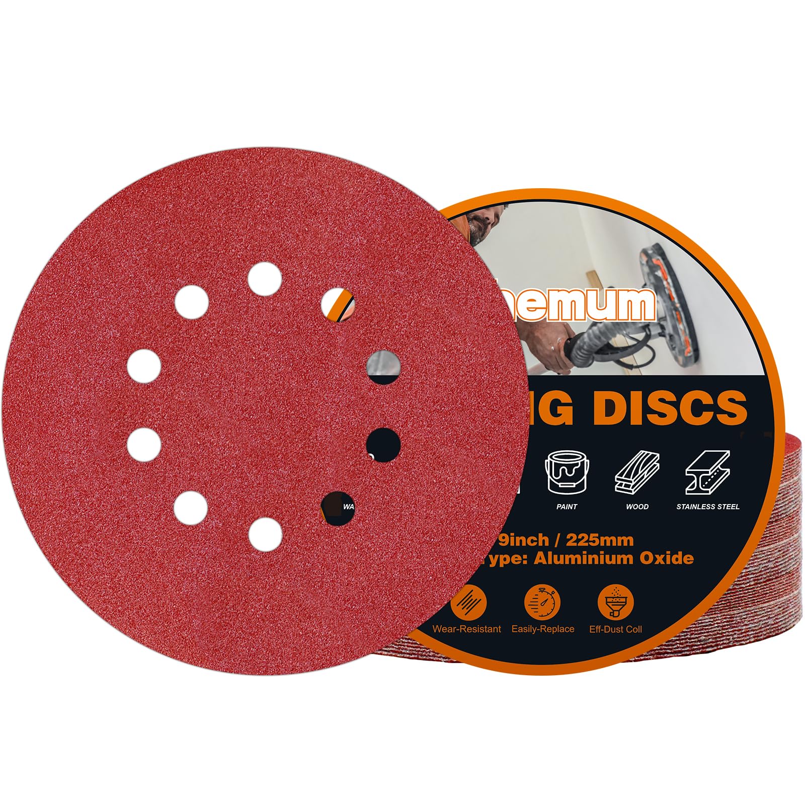 pihemum 30 PCS 225mm Sanding Discs 100 Grit 10 Hole Hook and Loop Drywall Sandpaper for Drywall Sander