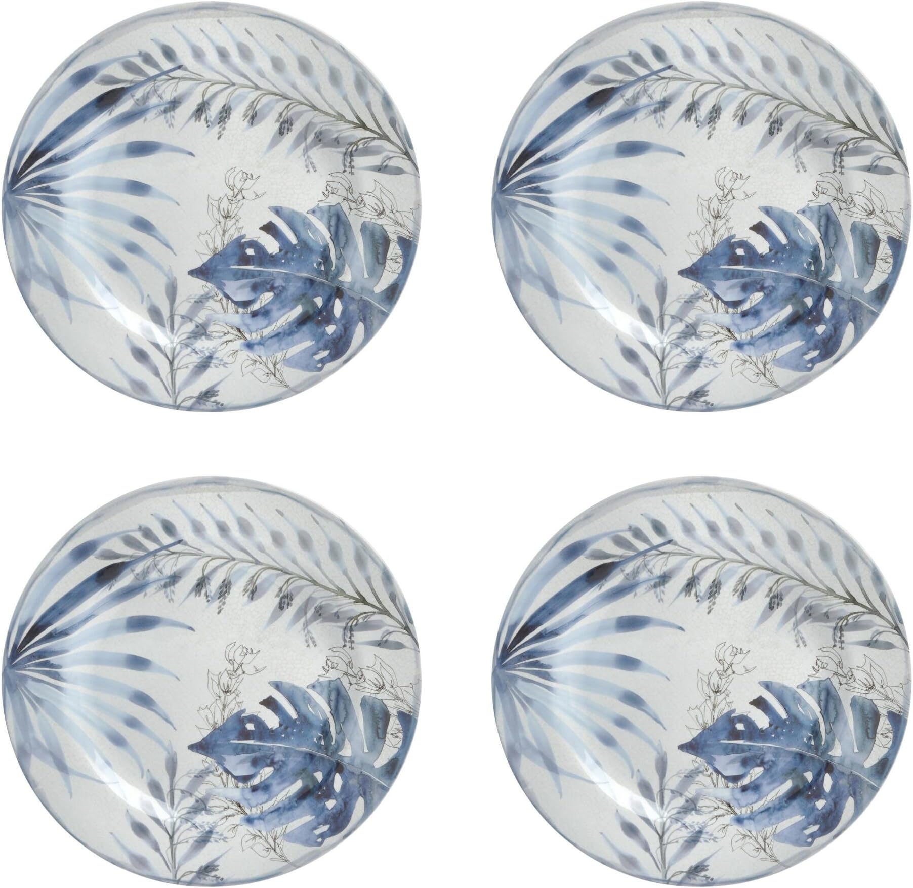 Coastal Living Seascapes Blue Palm Leaves Heavyweight Melamine Dinner Plates, Set of 4
