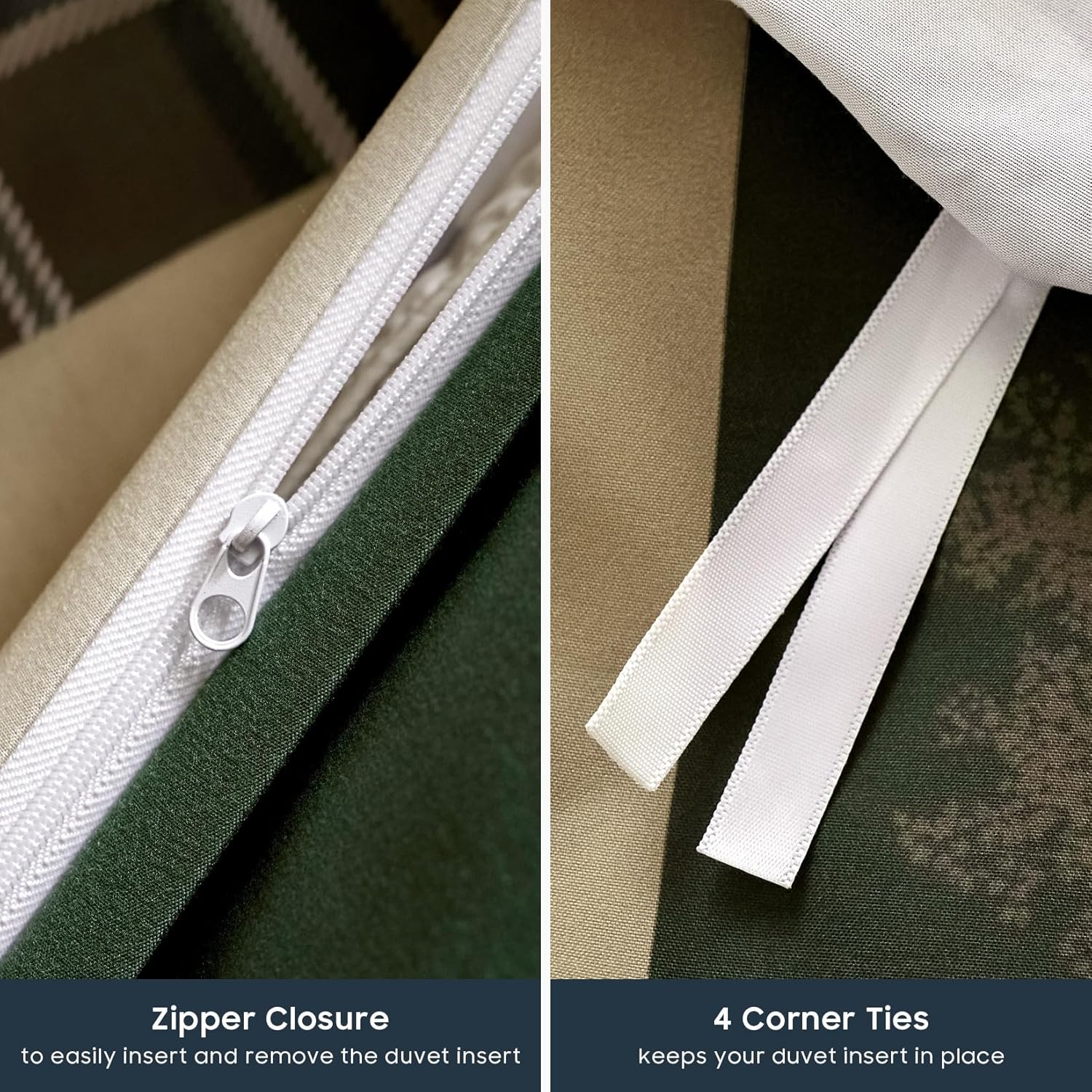 Wake In Cloud - Rustic Duvet Cover Set, Cabin Christmas Lodge Western Country Bear Deer Holiday RV Outdoor Winter Theme, Soft Lightweight Bedding, 3-Piece, Green Brown, King Size - Image 7