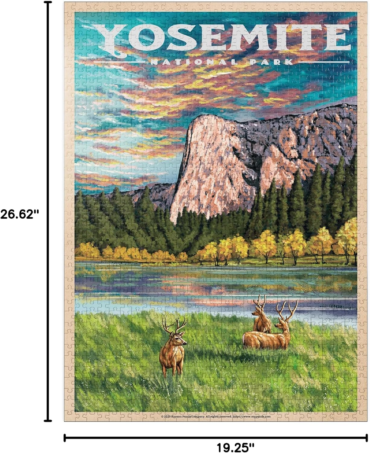 MyPuzzle Yosemite National Park - The Grand View of El Capitan, Vintage Travel Poster - Premium 1000 Piece Jigsaw Puzzle for Adults