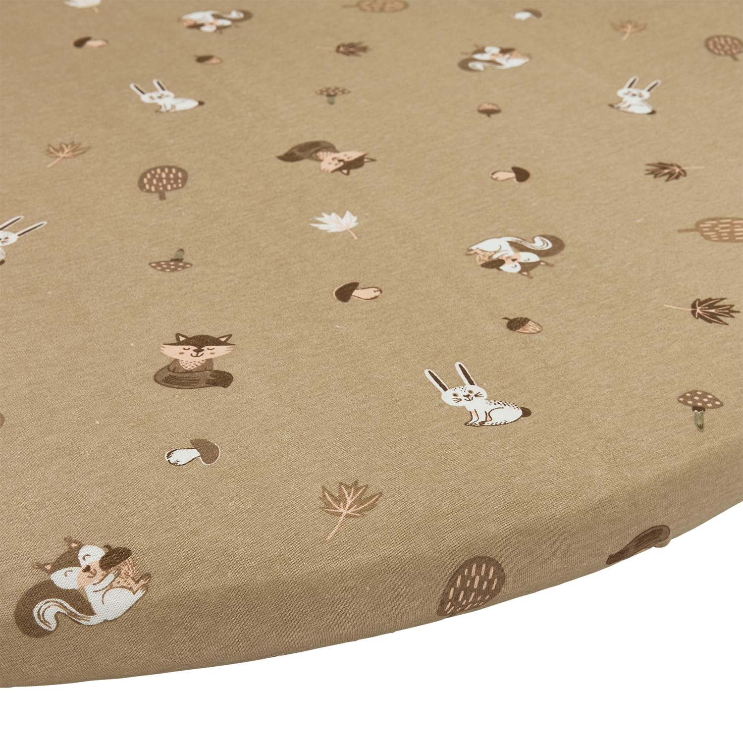 Meyco Baby Printed Jersey Fitted Sheet Forest Animals Sand Round 90/95 cm Oeko-Tex Standard 100