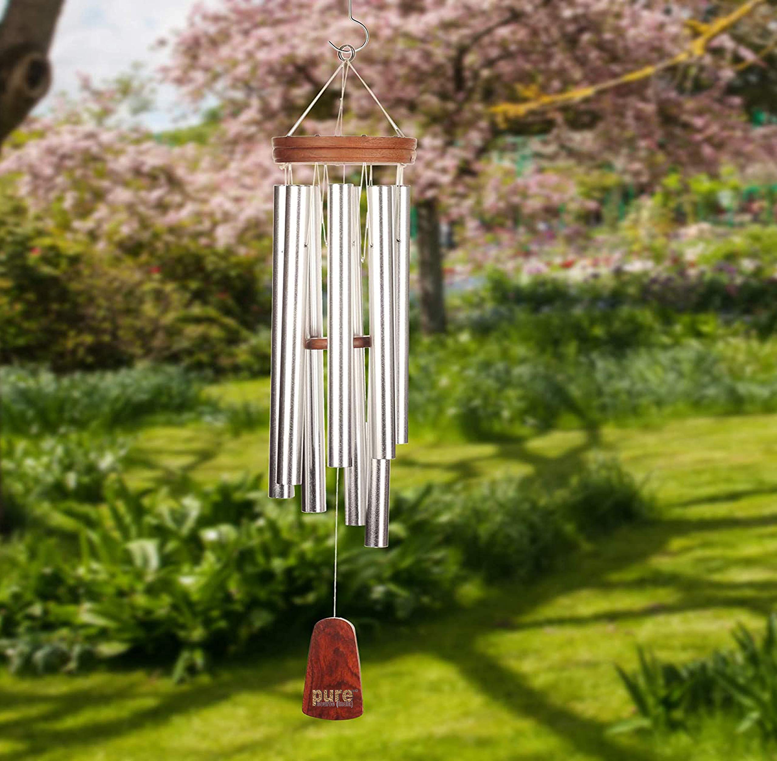 Pure Source India Wind Chimes & Bells Wind Chimes (Tuned) with 8 Silver Color Heavy Pipes for Positive Energy and Home Decor