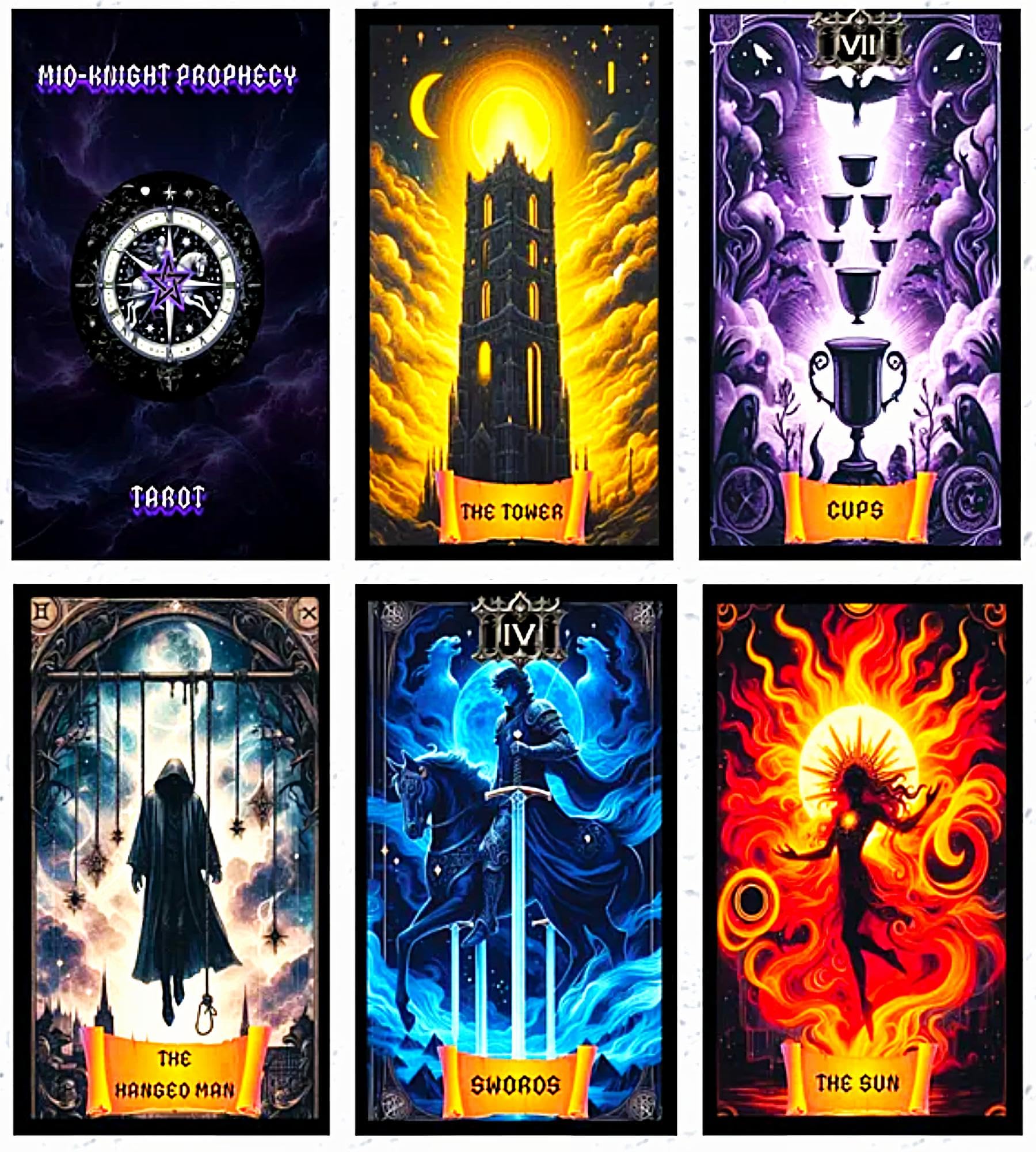 Tarjetas de tarot de profecía de Mid-Knight - Imágenes y colores llamativos, bordes laminados con guía de usuario y funda rígida para principiantes o expertos (Arise Entertainment, LLC)