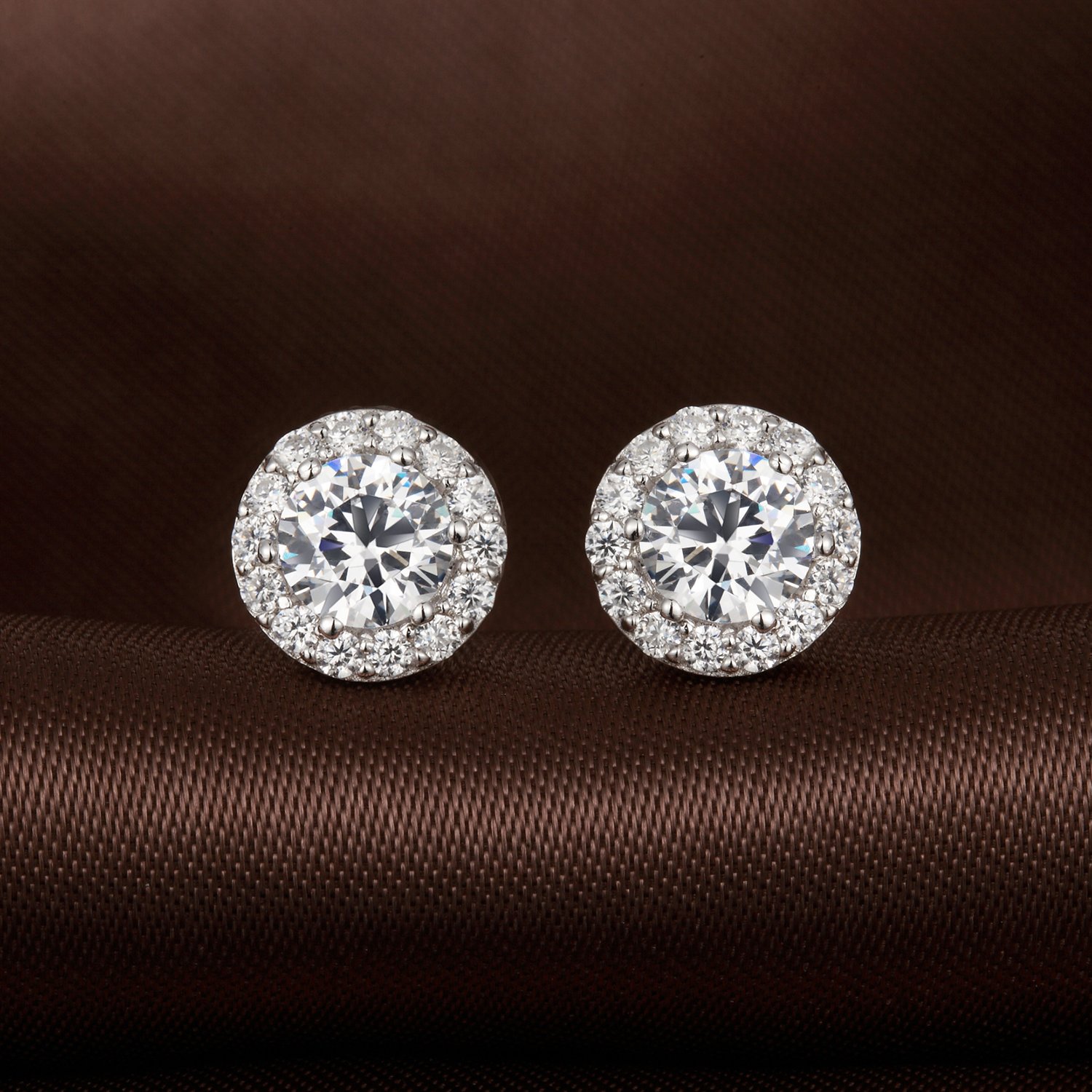 18K WeißGold Vergoldet Simuliert Diamant Ohrringe FüR Frauen Männer, S925 Sterling Silber Ohrringe Halo