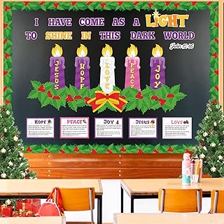 67 Pcs Christmas Advent Bulletin Board Christmas Nativity Religious Bulletin Board Set Xmas Jesus DIY Candle Peace Love Joy Hope Cutouts for Xmas Holiday School Classroom Party Decor