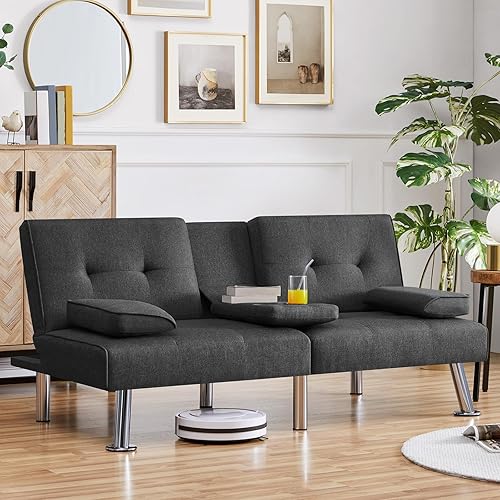 Miniatura 2 de Yaheetech Sofá cama convertible de tela ajustable, moderno, reclinable, reversible, sofá cama de invitados plegable, reposabrazos extraíbles,