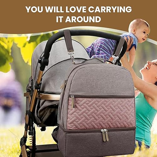 Miniatura 3 de Village of Many - Mochila impermeable para pañales para bebé, capacidad media, bolsillos aislados, RosaGris, Mediana, Moderno