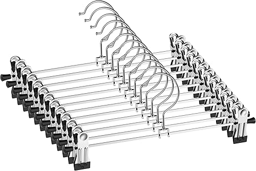 NORTHERN BROTHERS Perchas para pantalones 12 unidades con pinzas Perchas para faldas con percha metálica ajustable para pantalones y faldas Ropa