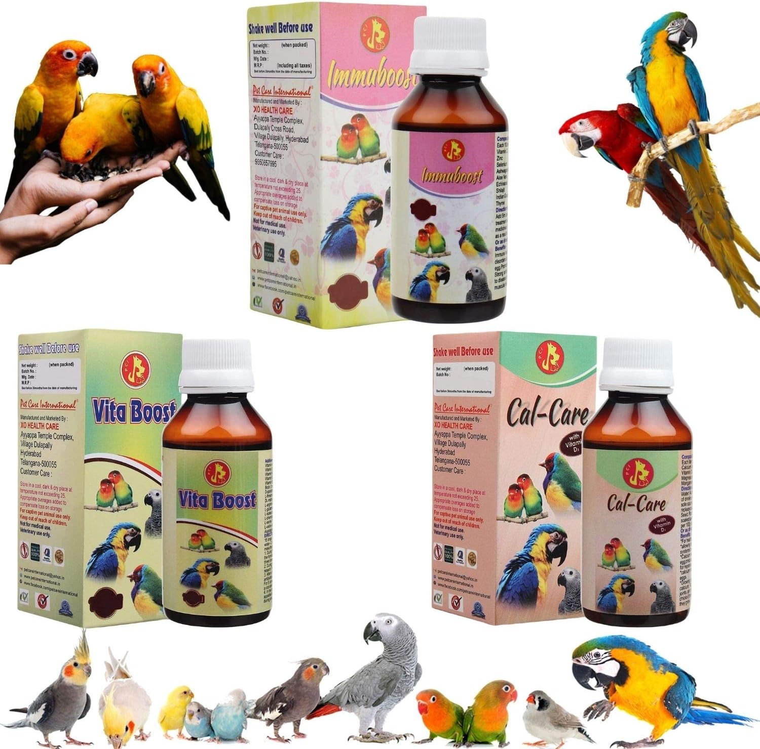 (PCI) Combo VitaBoost, CalCare, ImmuBoost || Provide Essential Vitamins & Minerals for Healthy Bird Healthcare || 30ml
