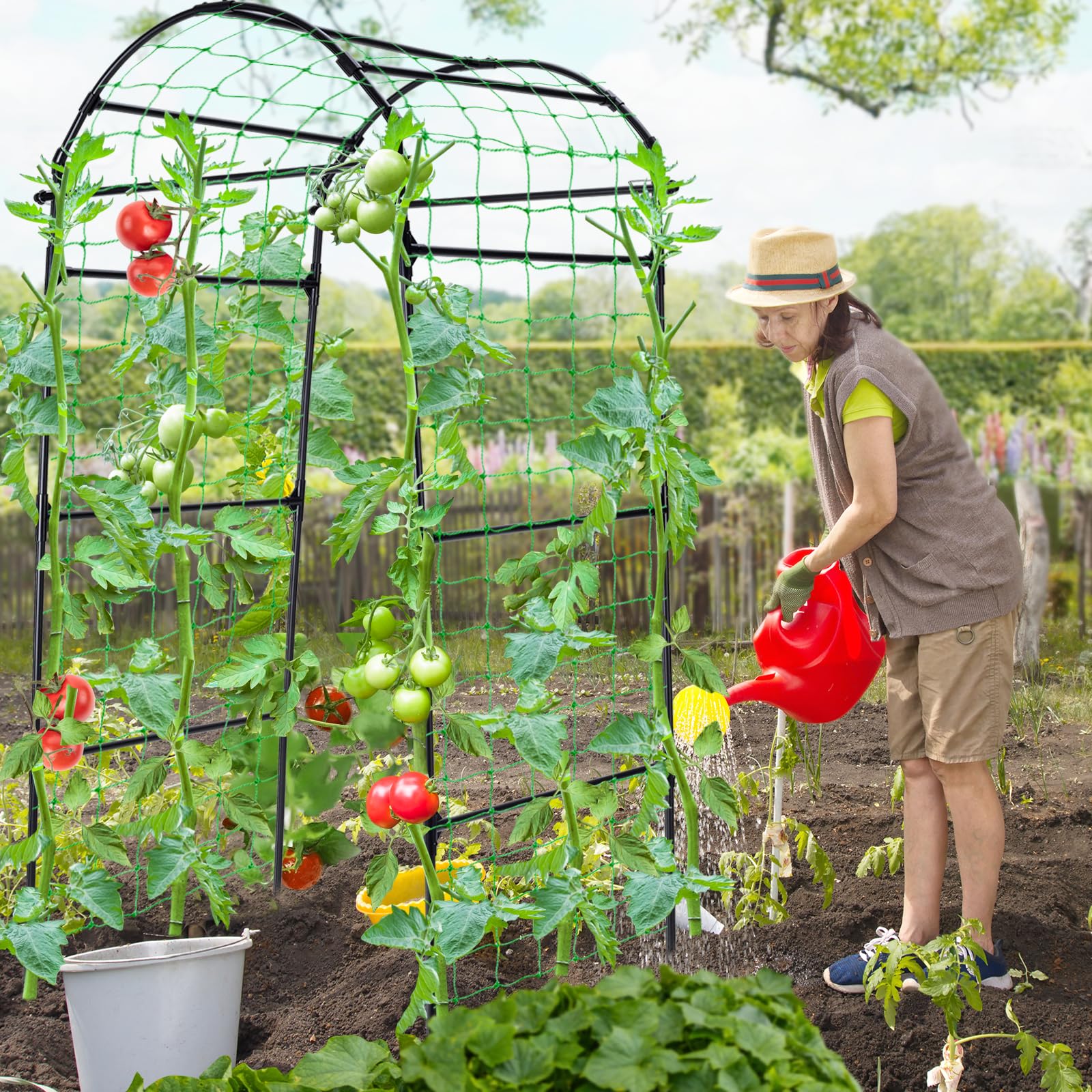 Gurken Rankhilfe Gartenbogen für Kletterpflanzen Rankhilfen, Metall Rostfrei Rankhilfe für Pflanzenspalier für Tomaten, Gemüse Rankgitter Blumen Kletterpflanzen Schwarz