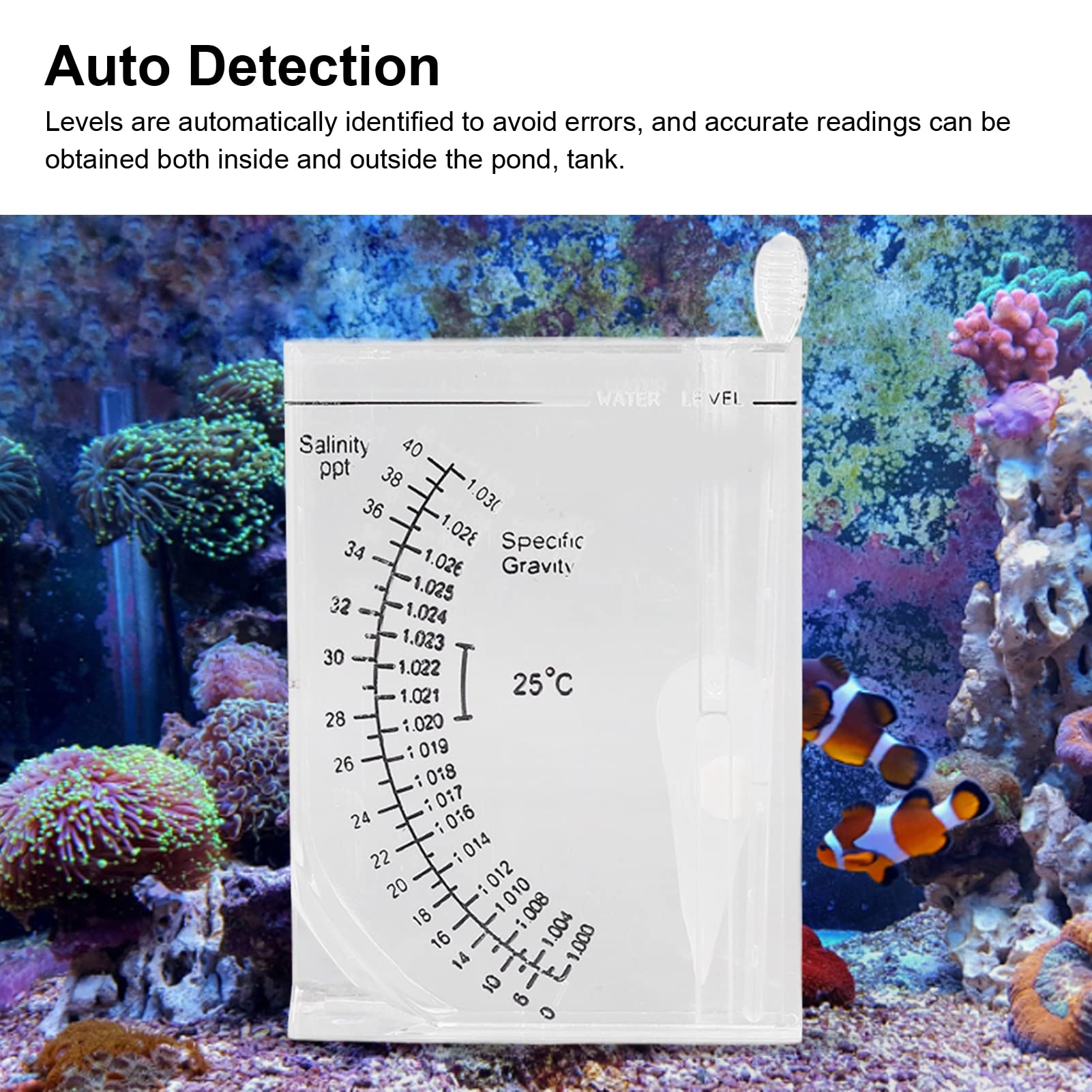 Salzgehalt-Tester für Aquarien, leicht, Aräometer, Salzgehaltsmesser, leicht ablesbar, automatische Erkennung des Salzgehalts, spezifisches Gewicht