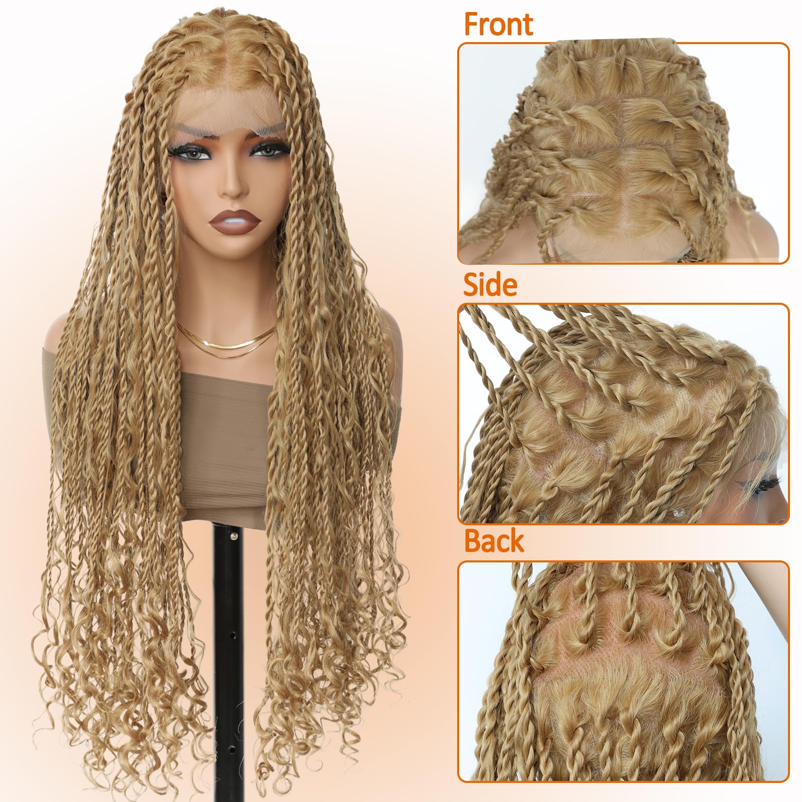 30 Inch Glueless Double Lace Braided Wig with Baby Hair Human Blend Human Hair Boho Braids Full Lace HD Lace Pre Braided  main image 3