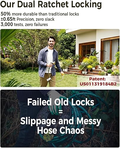Miniatura 4 de GLAHODEN Carrete de manguera de jardín retráctil, carrete de manguera de agua automático montado en la pared de 12 pulgada x 115 pies con sistema de