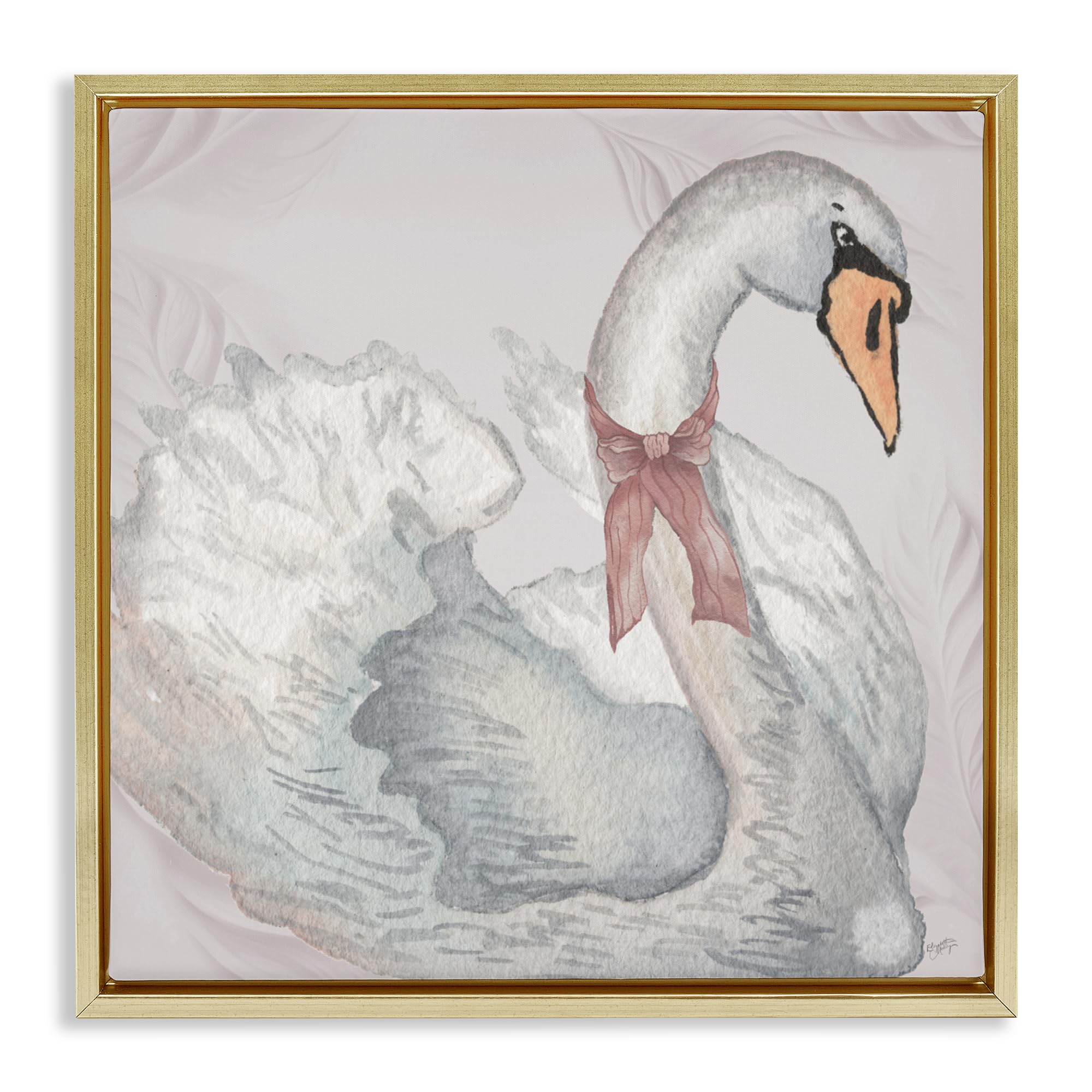 Stupell Industries 'Subdued Classic Swan', Floating Frame Canvas Art, Gold, 18 x 18