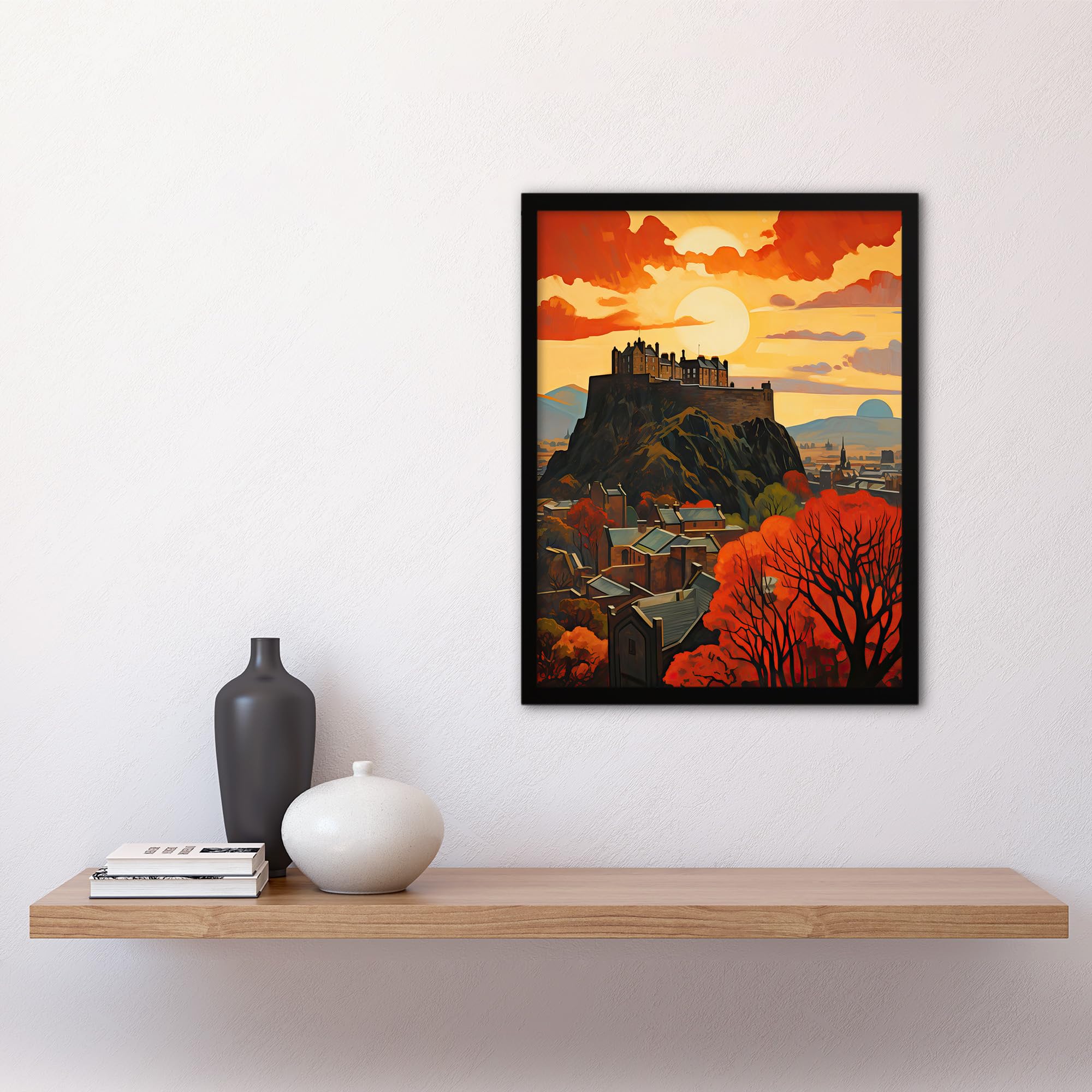 Artery8 Edinburgh Castle Oil Painting Twilight In Autumn Cityscape Art Print Framed Poster Wall Decor 12x16 inch - Image 4