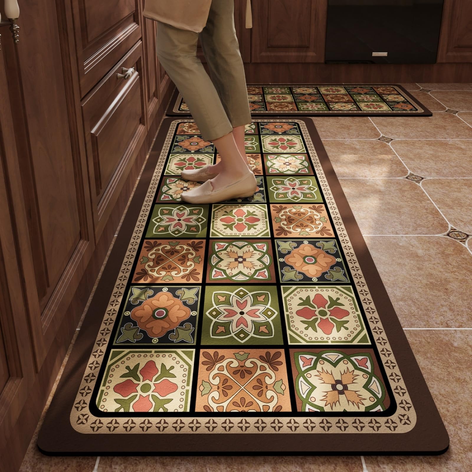 Tapis de cuisine lavable 50x80 vert orange tapis de cuisine antidérapants 2 pièces