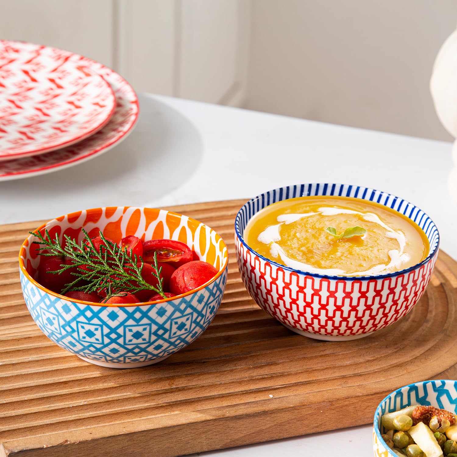 Keramik Dessertschalen Set - 350 ml kleine Müslischale für die Küche - 12 oz Porzellan Eiscreme Schale für Salat, Ramen, Früchte - Mikrowelle spülmaschinenfest - Set von 6 - Bunt