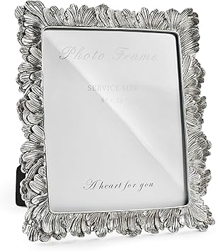 8x10 Picture Frame Silver, Vintage Silver Palm Leaves Textured Hand-Crafted Resin with Glass Front, Elegant Retro Design Photo Frame for Wall and Tabletop Display Home Decor