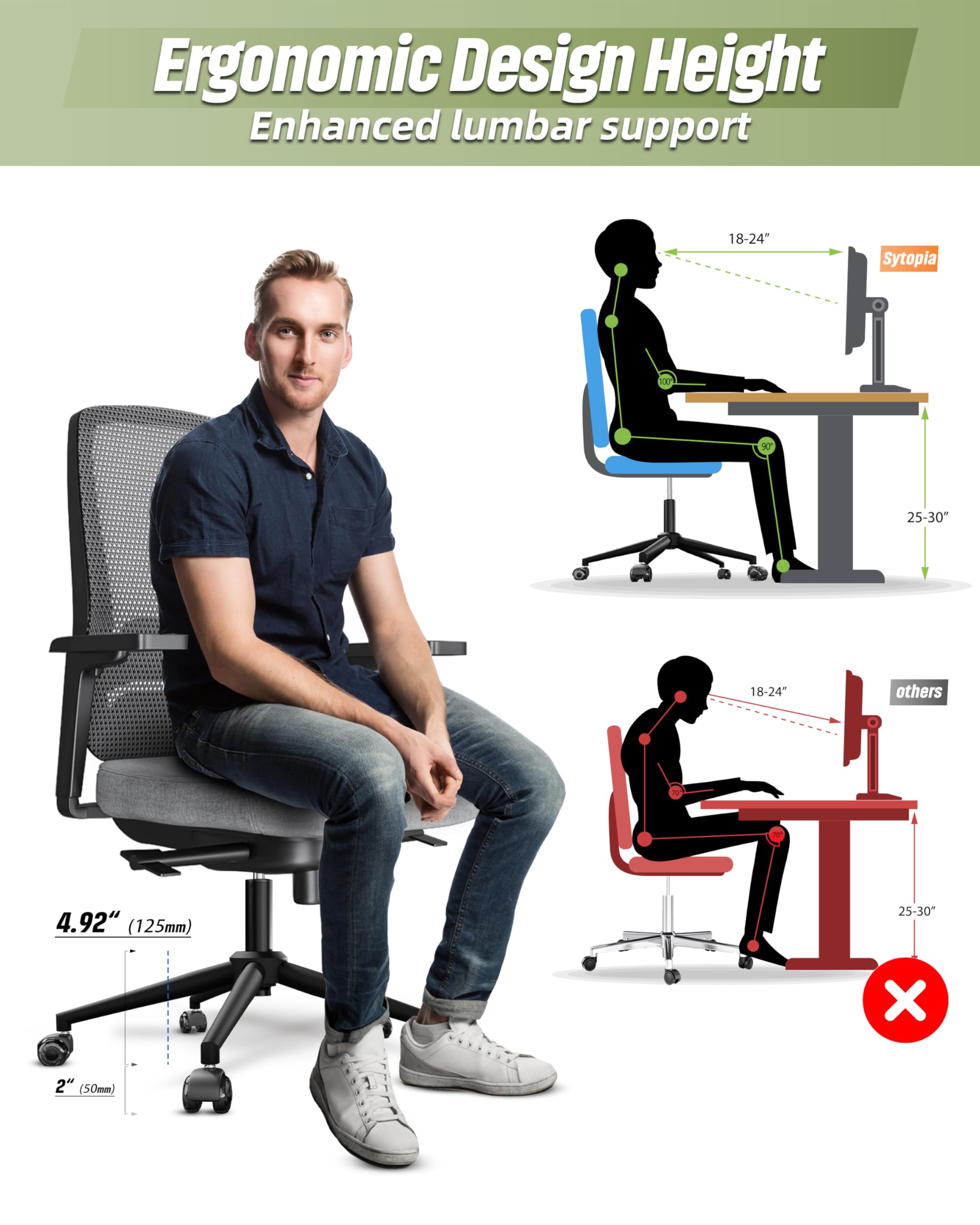 Sytopia Bürostuhl Fußkreuz mit Rollen, Universal 60cm Metallbasis für Drehstuhl und Gaming Stuhl, Belastbar bis 1180kg, Komplettset Bundle
