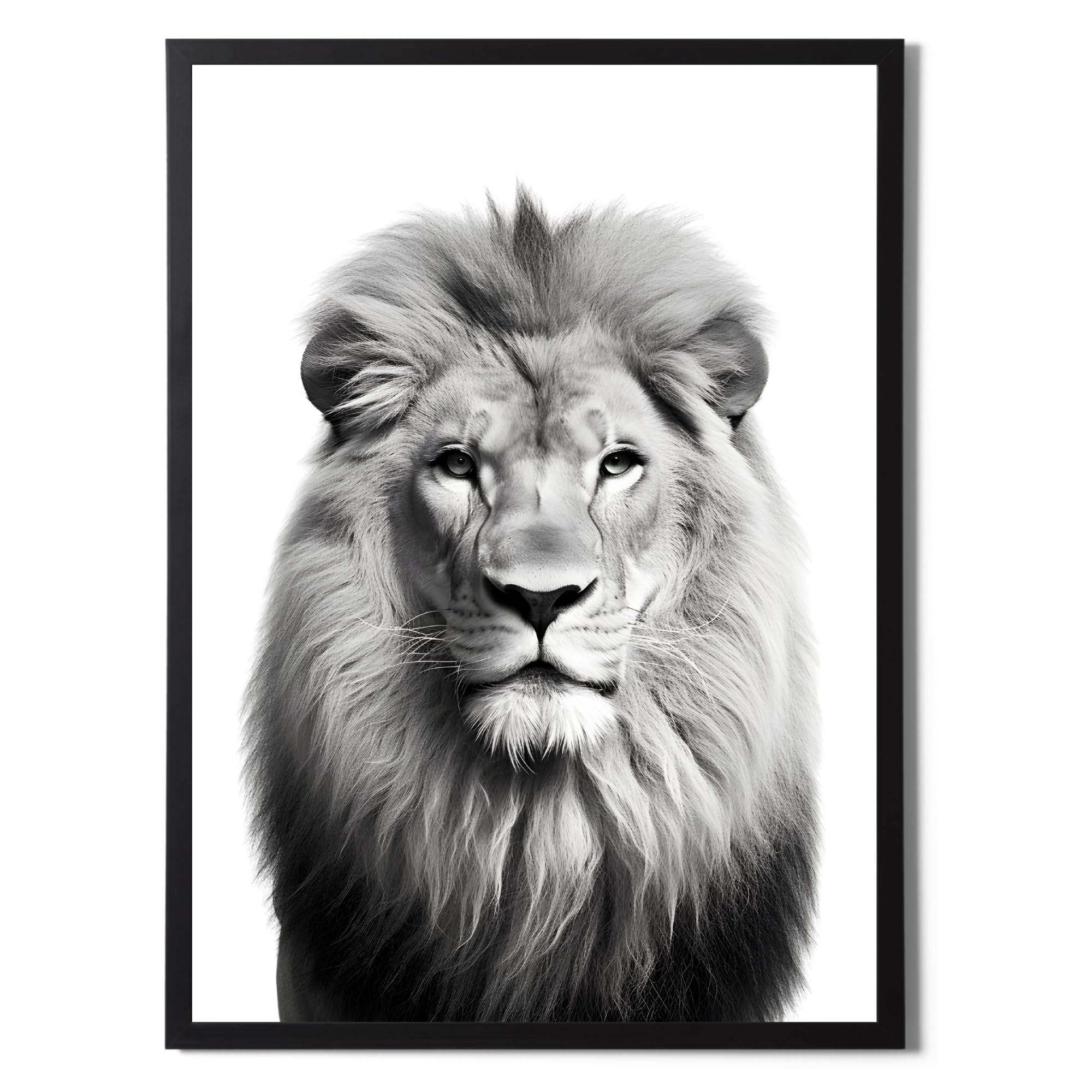 State Media Vision Framed Lion Print In Black and White A3 Size, Modern Simplistic Bathroom/Bedroom Home Decor (Lion, A3 Black Framed)