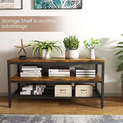 Miniatura 3 de Recaceik Mesa de sofá antigua mueble de TV de madera con 3 capas de estantes abiertos para sala de estar 3 capas