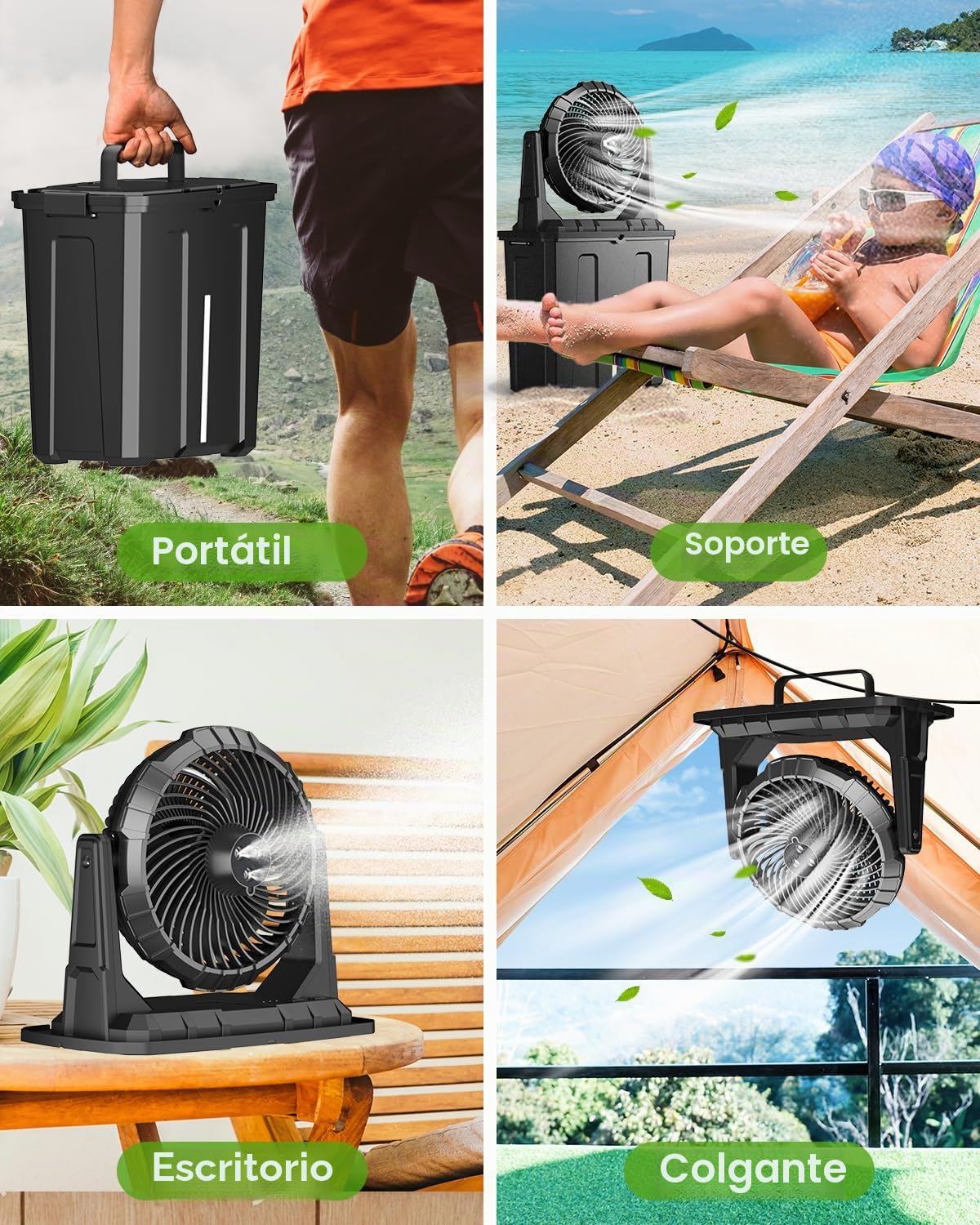Ausic Ventilador de nebulización portátil, 9 litros de 10 pulgadas, ventiladores de niebla para exteriores para enfriar patios exteriores, ventilador de batería recargable de 30000 mAh con caja de