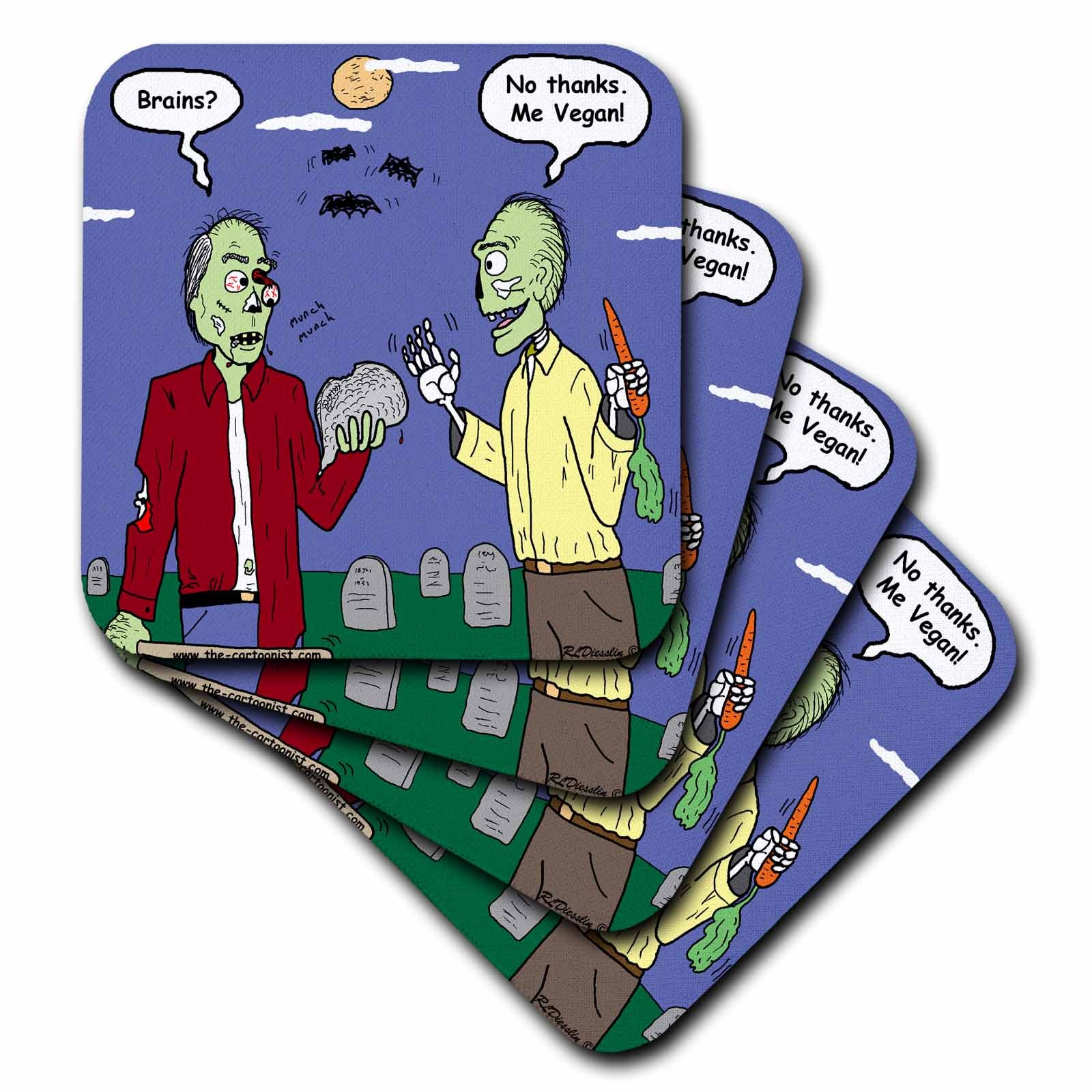 3dRose CST_3810_1 Halloween Zombie Vegans Soft Coasters, (Set of 4)