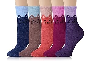 5 Pairs Womens Wool Socks for Kitty Comfort and Warmth