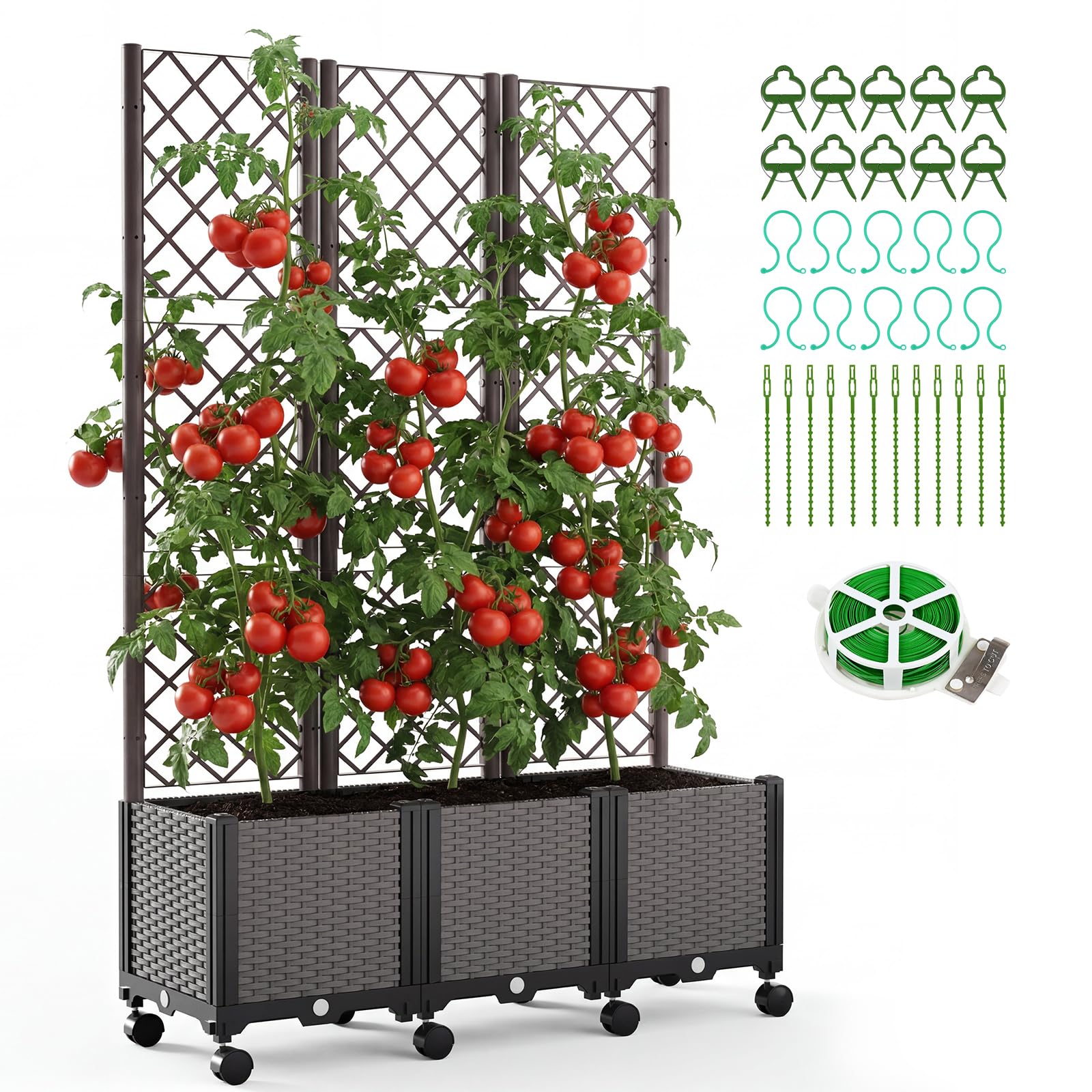 Jardinière surélevée avec treillis en bois robuste pour rosiers grimpants
