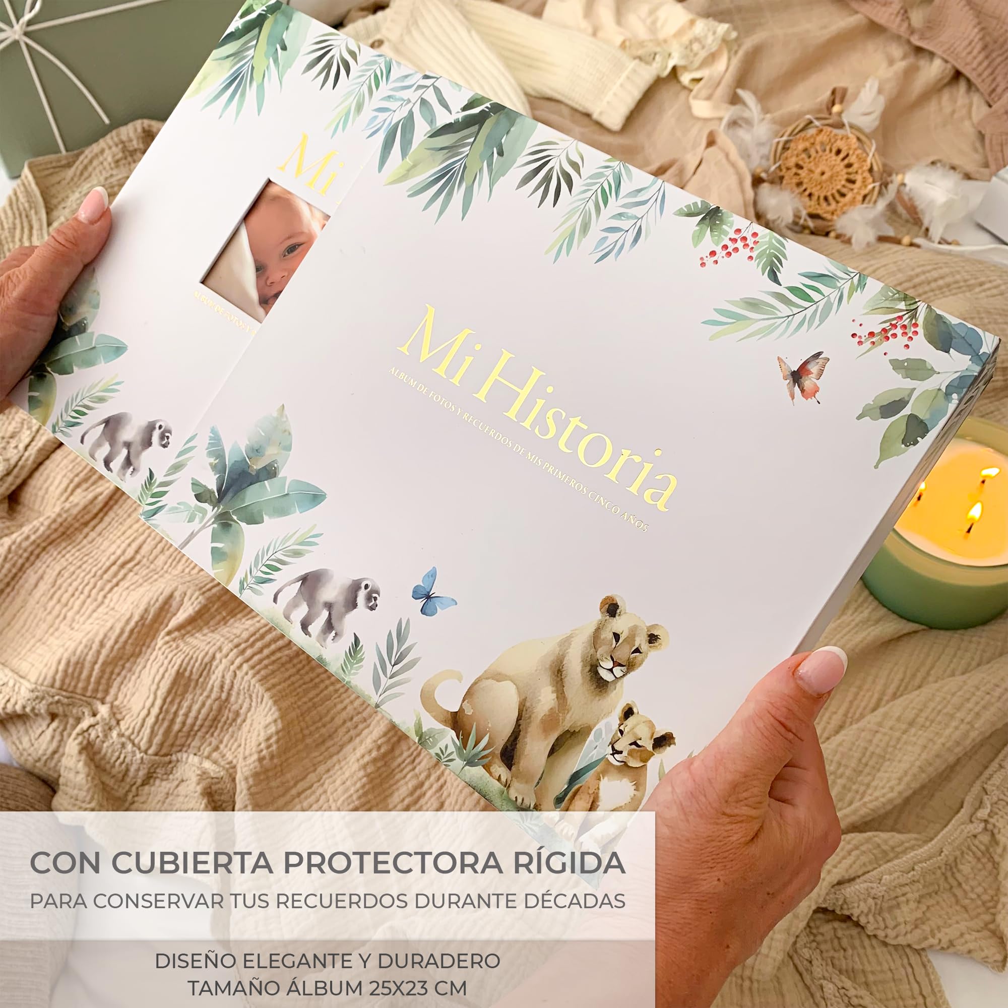 RIVERMUM®| Libro Recuerdos bebe y Album Fotos bebe 10x15 + Pegatinas y Huellas Bebe Recien Nacido, desde Diario de Embarazo a 5 años,Regalo bebe Recien Nacido Niño y Niña, Bebes Prematuros o a Término — view 3