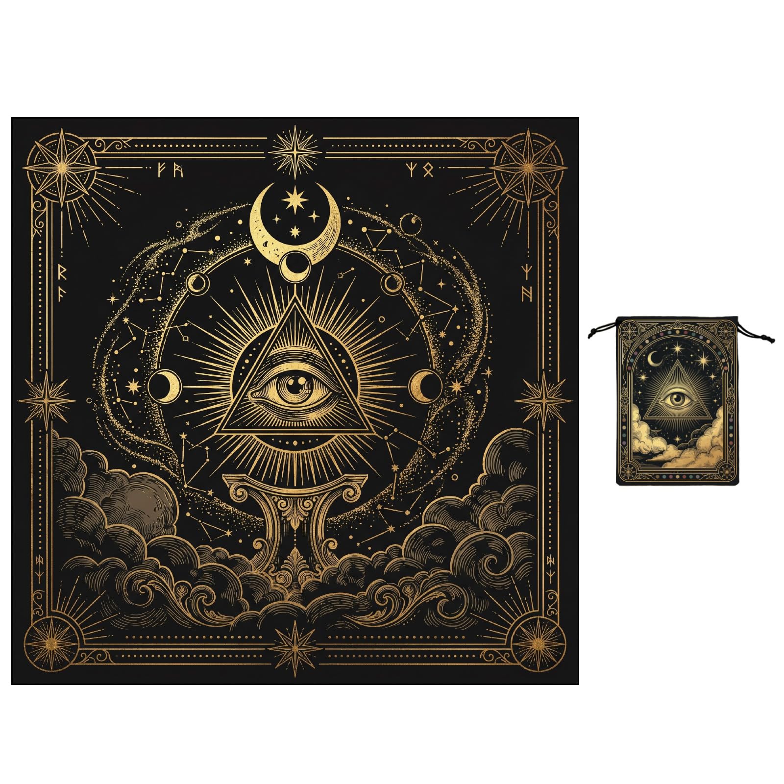 Tissu d'autel Oeil tout voyant et nappe de tarot carrée en velours avec sac de rangement