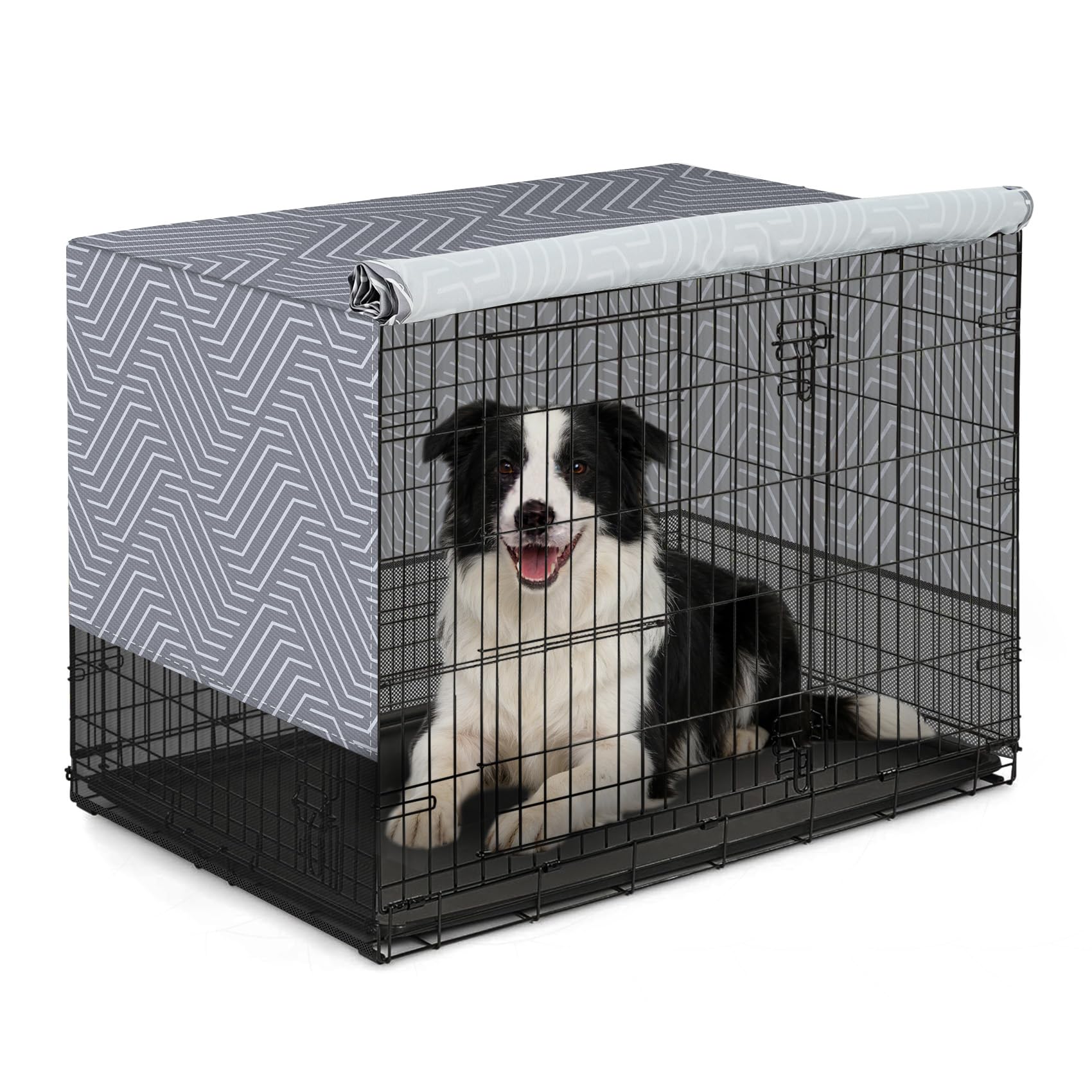 Explore Land Breathable Dog Crate Cover - 4 Sides Mesh Ventilation,Basic Pet Kennel Cover, All Sides Open, Universal Fit for 1 2 3 Doors 48 inches Wire Dog Crate （Continuous Broken Line）