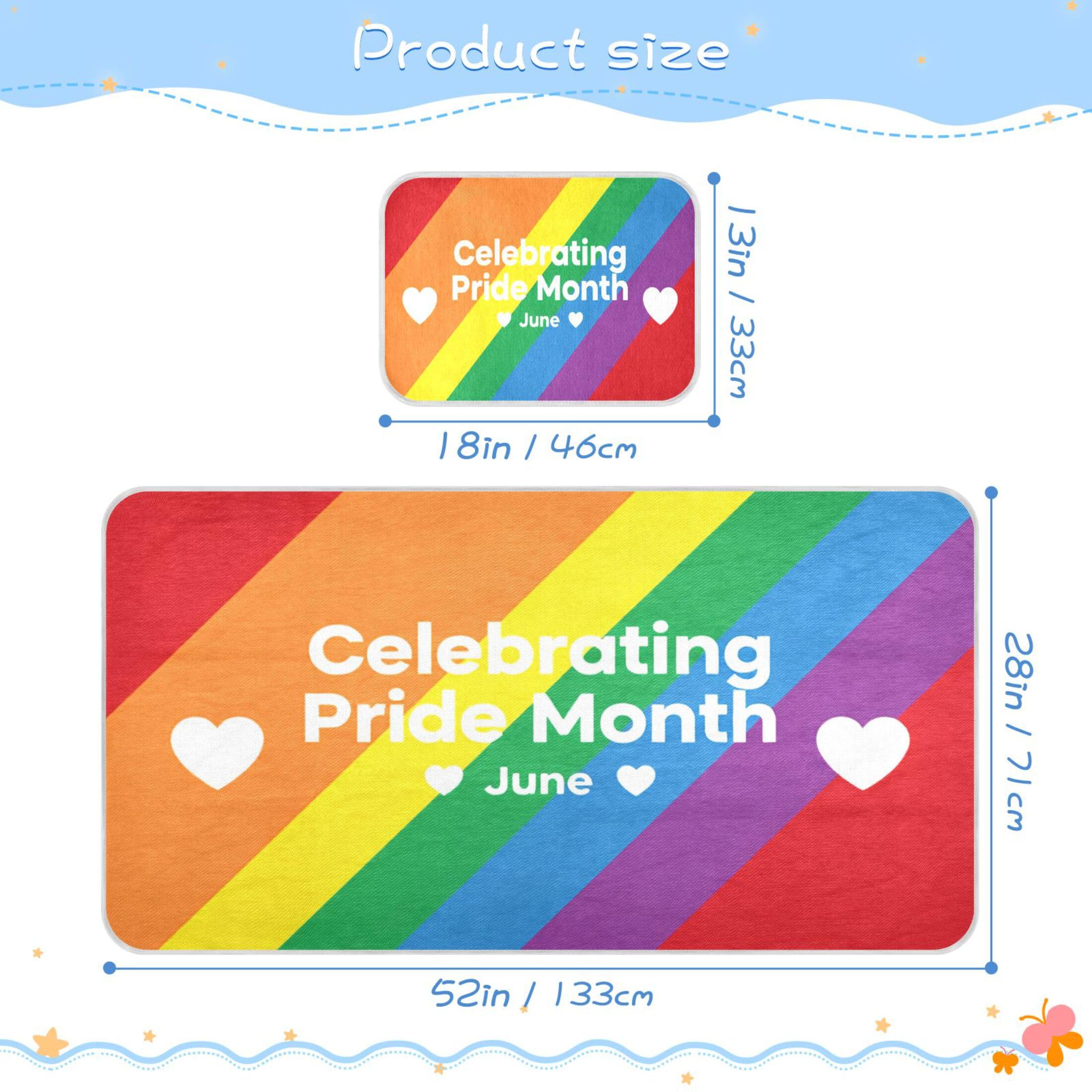 Takiito Pride Month Baby Cooling Mattress Pad, Soft & Breathable Cooling Mat Keep Baby Cool in Summer 28x52 in, Nursery Essential