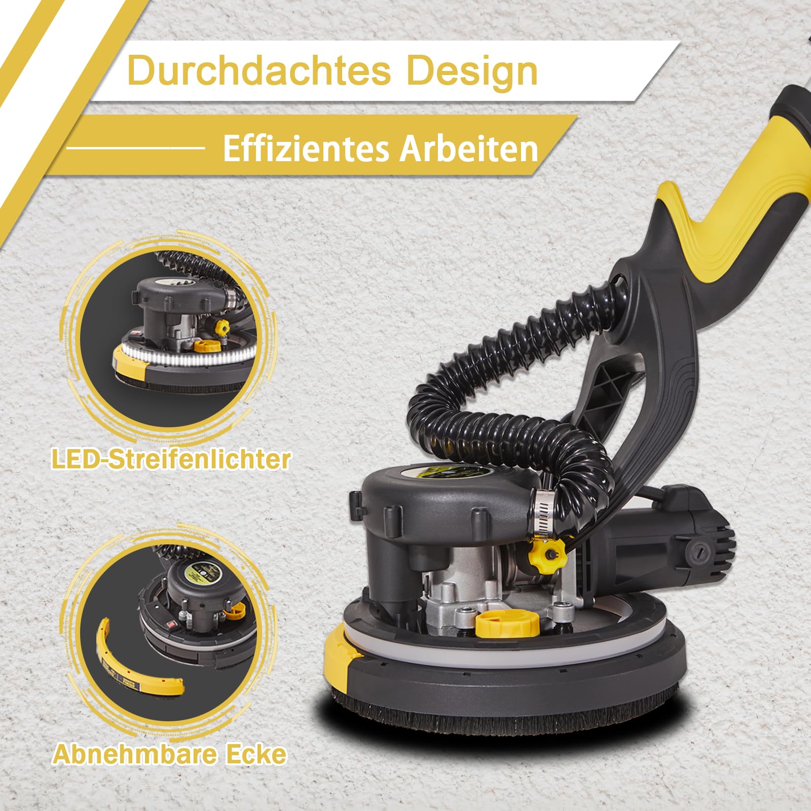 Gipsplaatschuurmachine, 750 W wandschuurmachine met automatisch