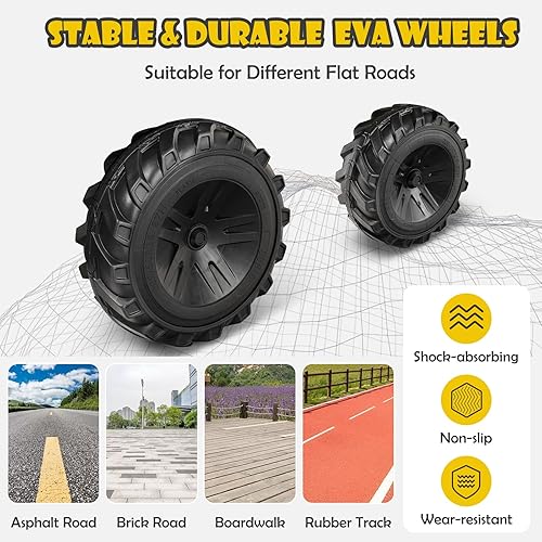 Miniatura 9 de Costzon Tractor de paseo 3 en 1, excavadora y bulldozer, vehículo eléctrico alimentado por batería de 12 V con remolque, cubo de pala, excavadora,