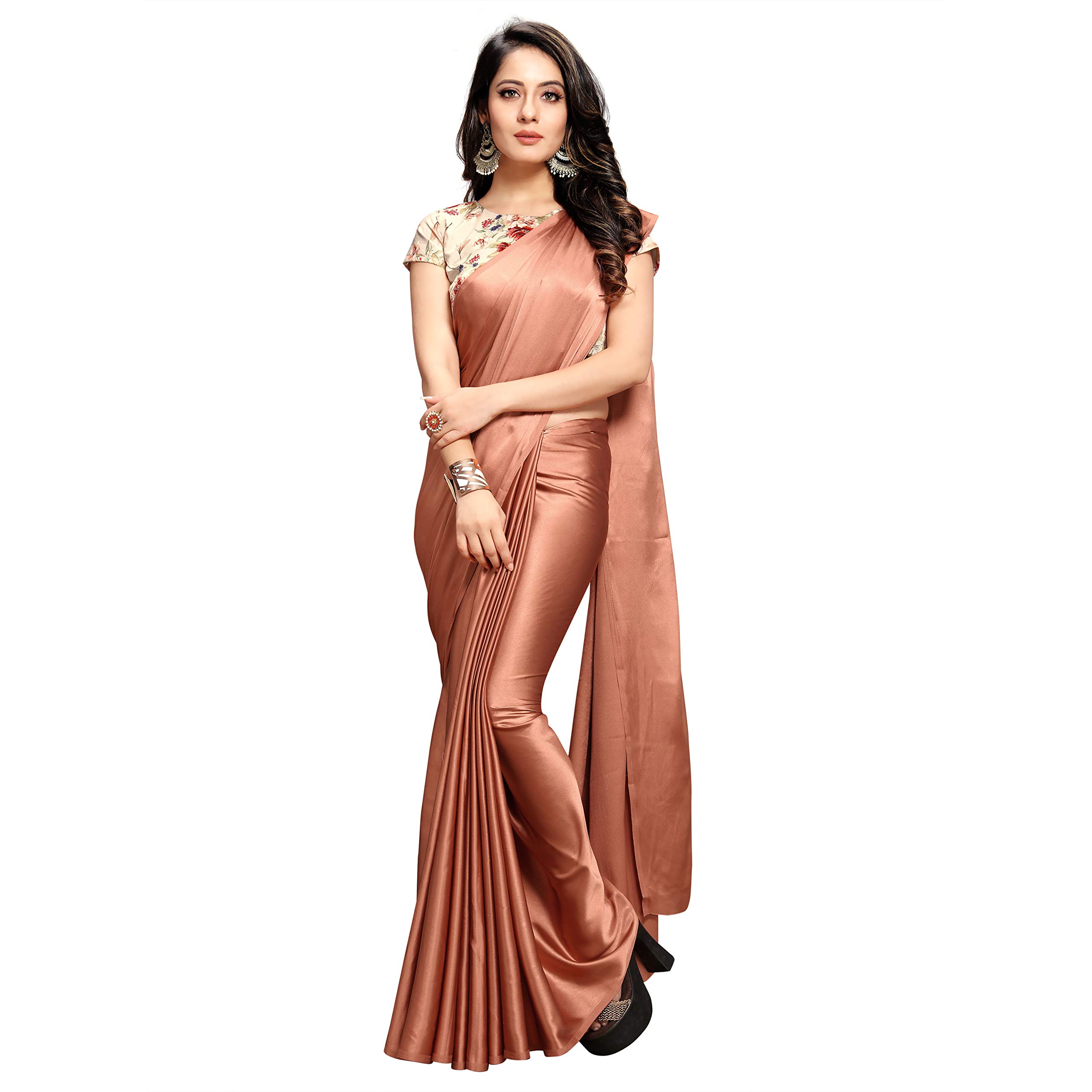 Women's Woven Soft Satin Silk Plain Saree With Designer Blouse Art Silk Digital Printed Unstitched 0.90 Meter