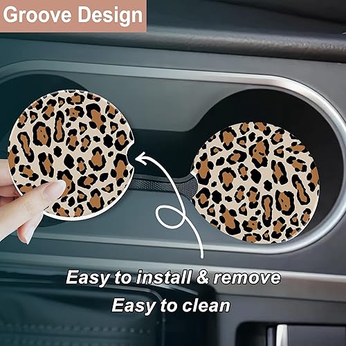 Miniatura 3 de Portavasos para automóvil, diseño de leopardo para portavasos de automóvil, tapete de cerámica para bebidas, accesorios de decoración interior de